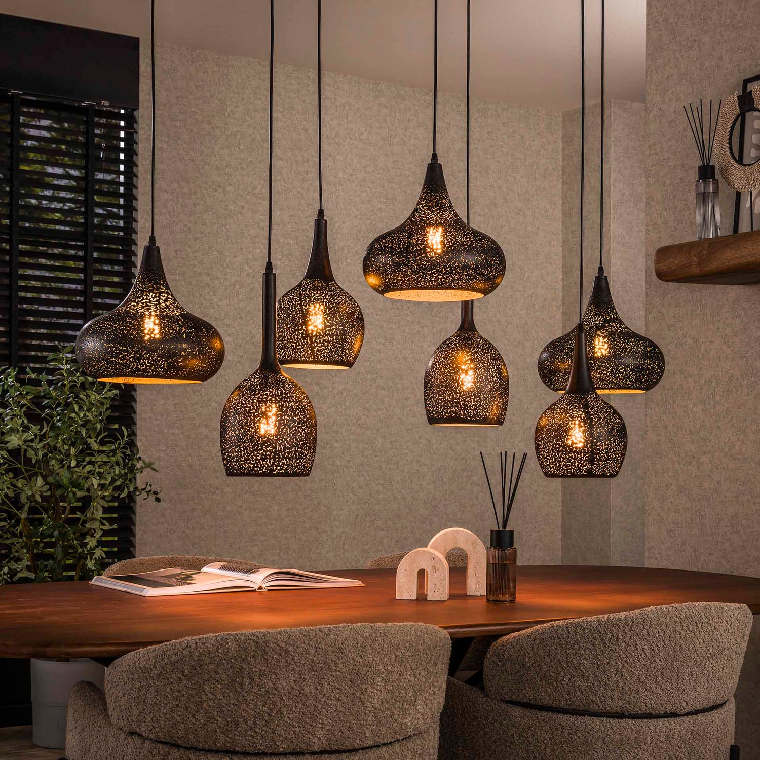 Hanglamp met 7 Lampen Zip - 135x50x150 cm - Artic Zwart