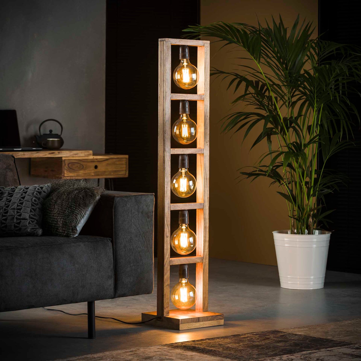 Vloerlamp met 5 lampen modulo houten frame - 28x28x135 cm - Naturel - Acacia