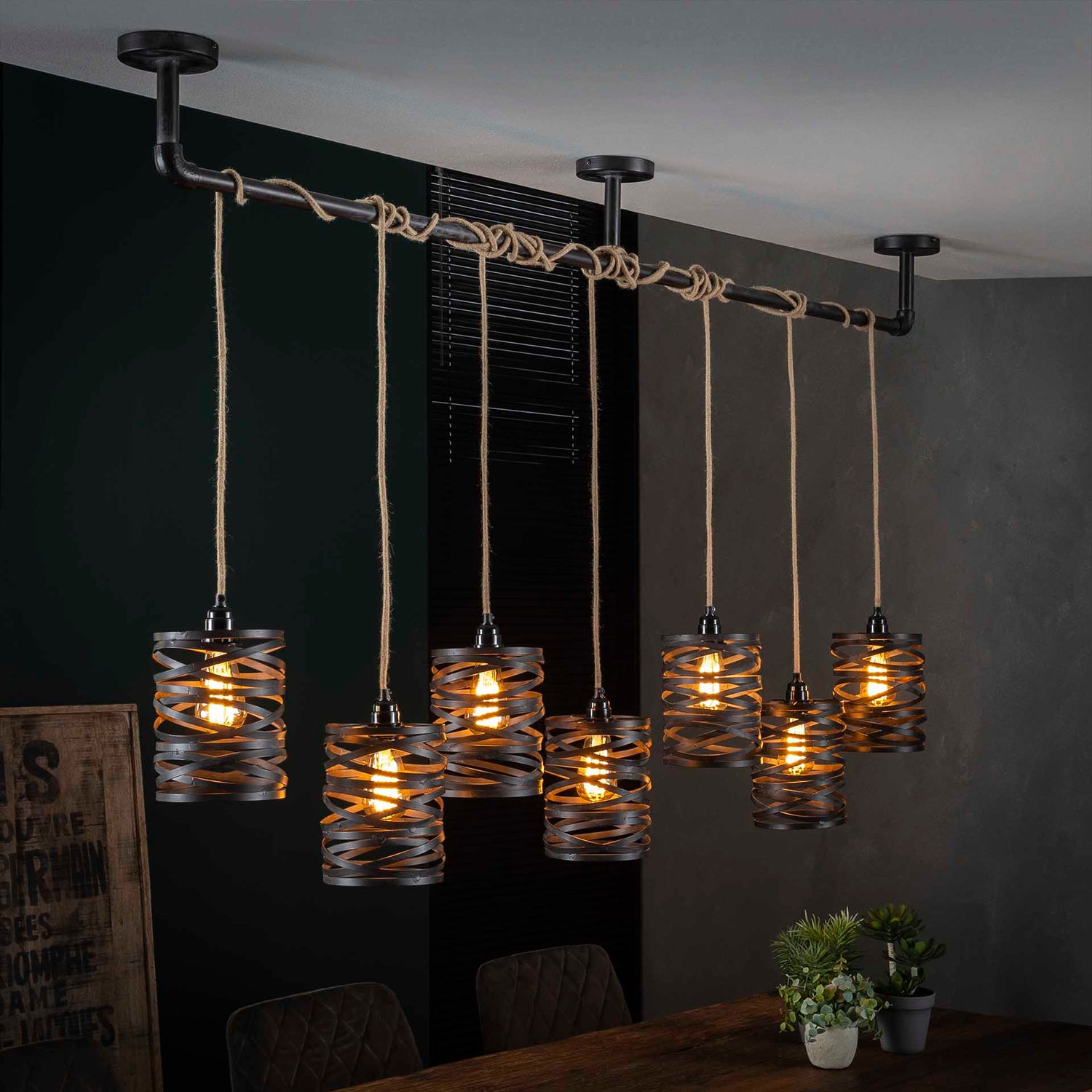 Hanglamp met 7 Lampen Twist Wikkel XL - 175x15x150 cm - Slate Grey