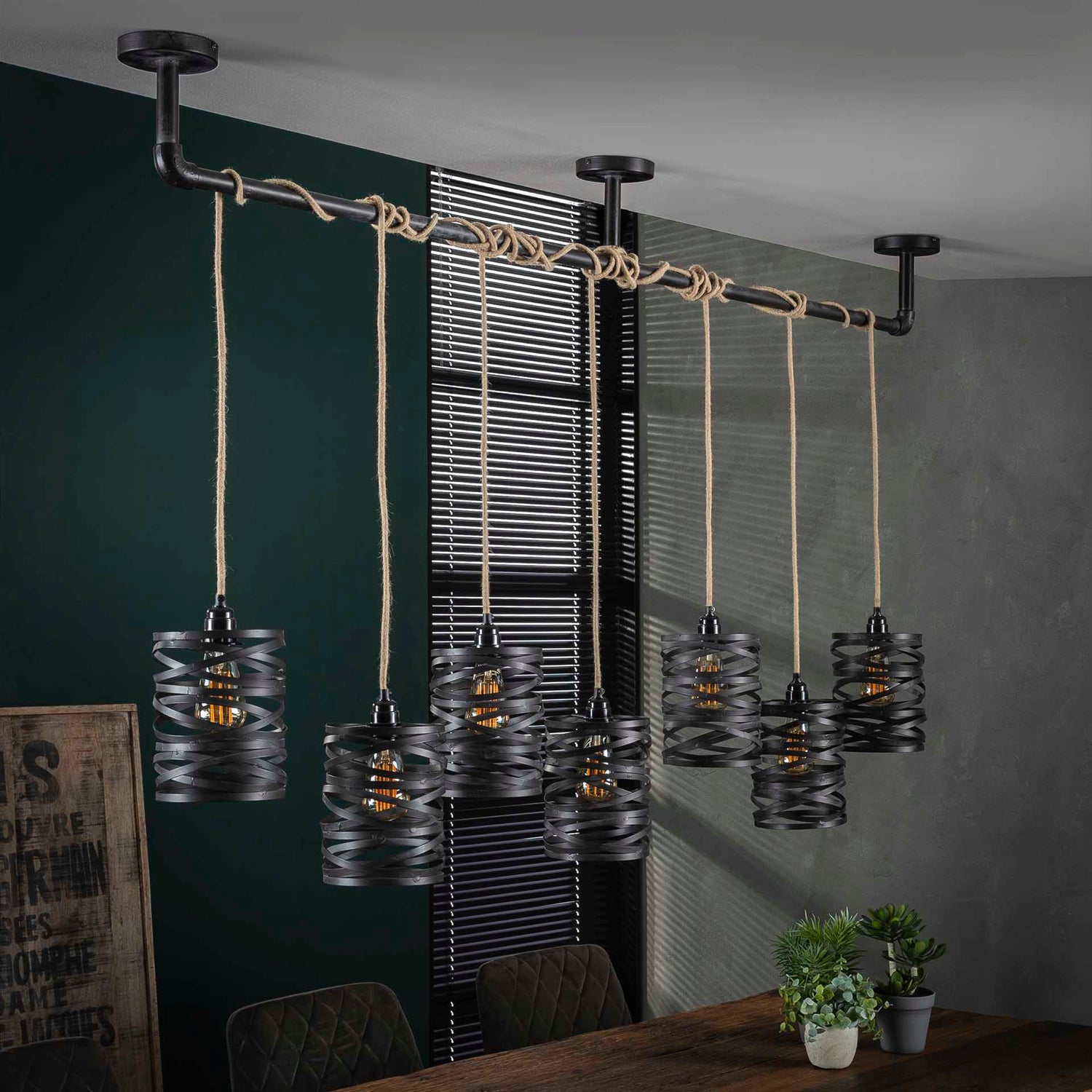 Hanglamp met 7 Lampen Twist Wikkel XL - 175x15x150 cm - Slate Grey