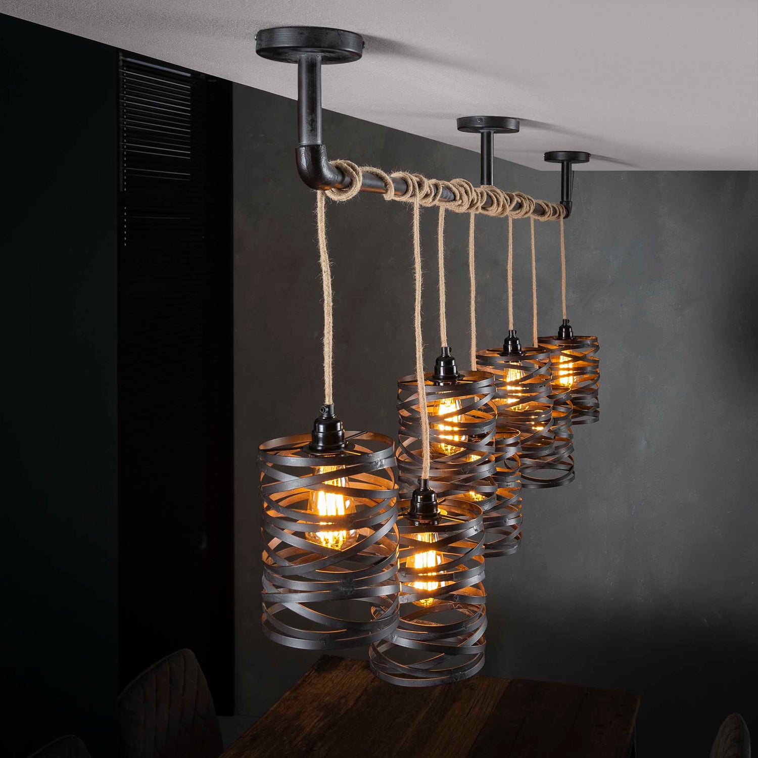 Hanglamp met 7 Lampen Twist Wikkel XL - 175x15x150 cm - Slate Grey