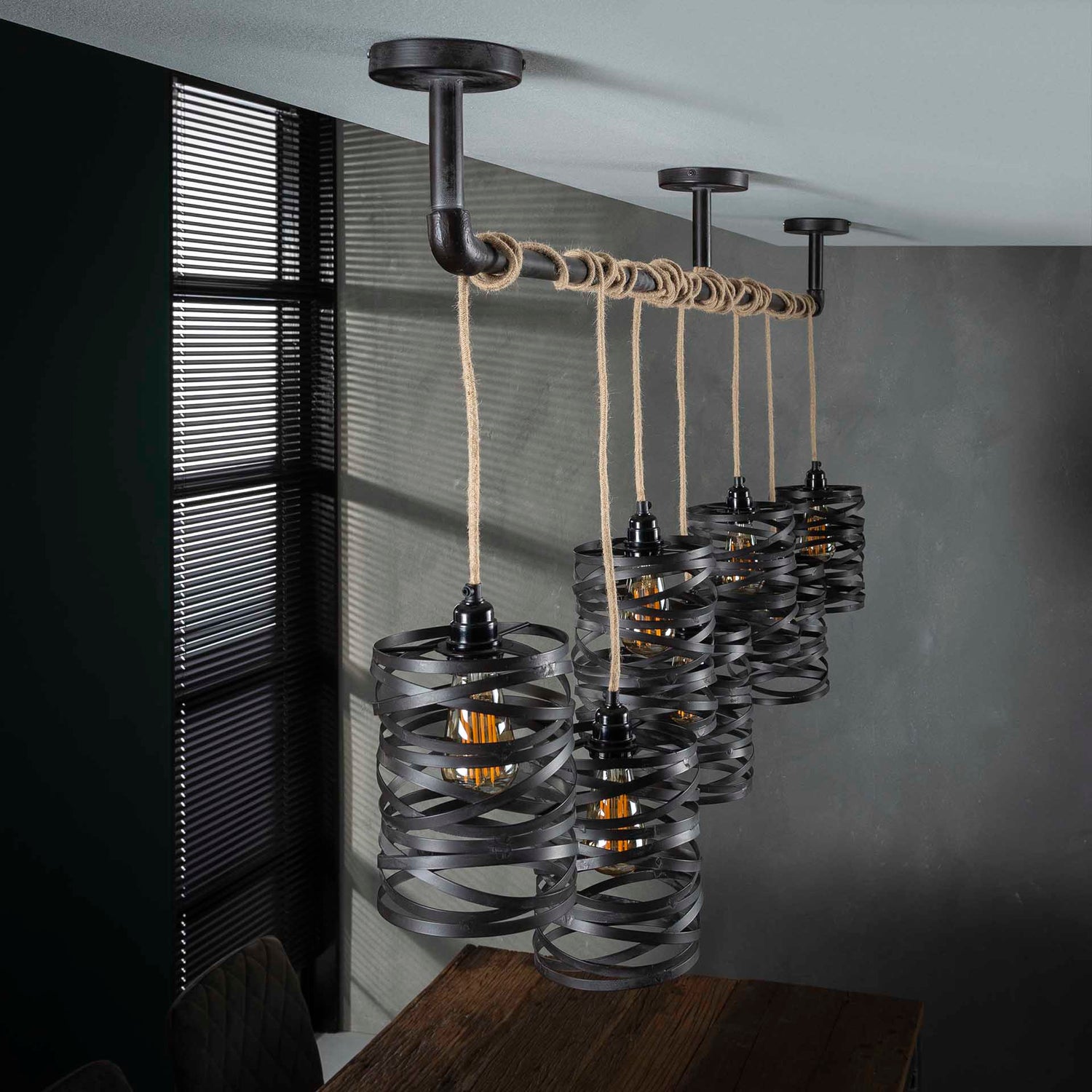 Hanglamp met 7 Lampen Twist Wikkel XL - 175x15x150 cm - Slate Grey