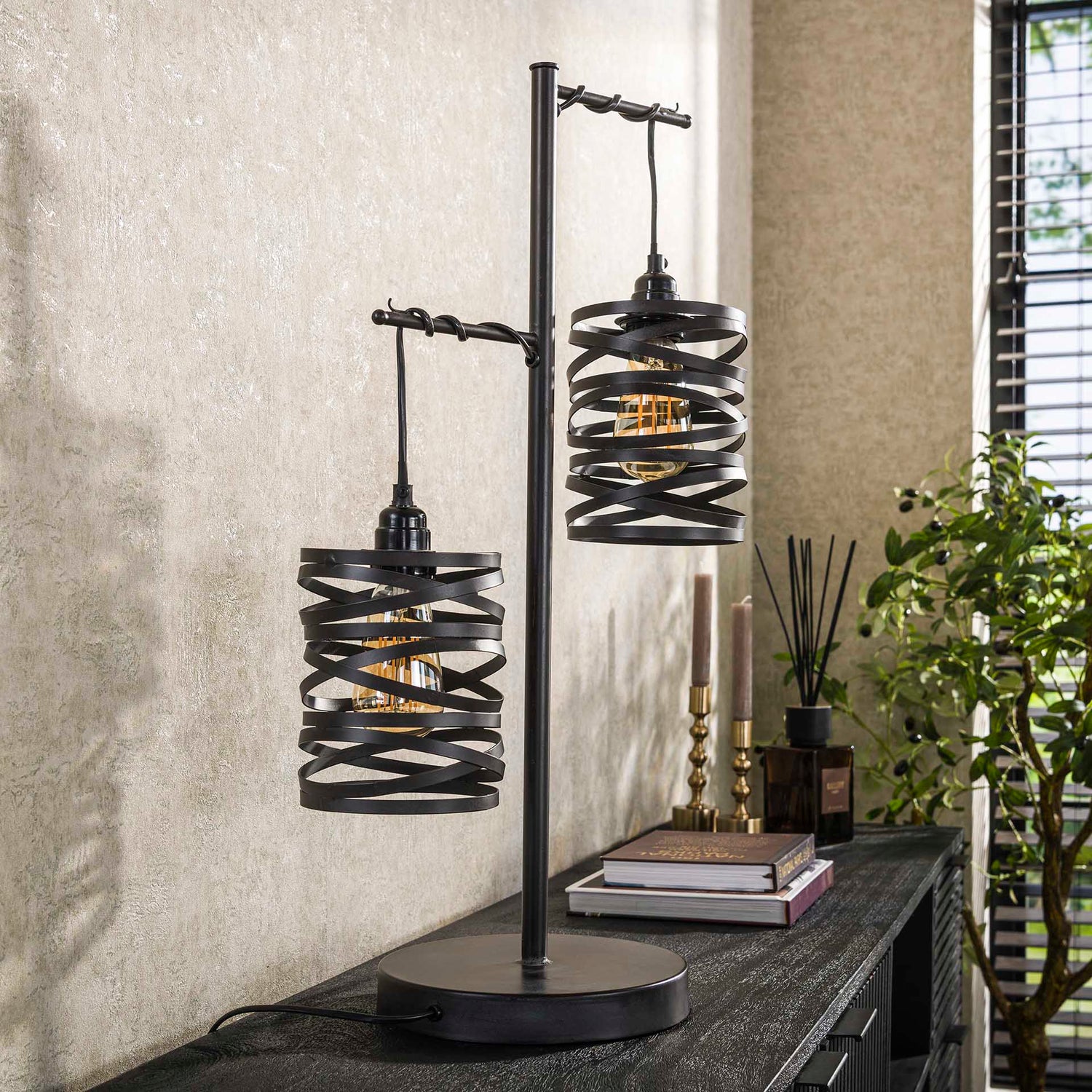 Tafellamp met 2 lamp spindle - 37x23x70 cm - Slate Grey