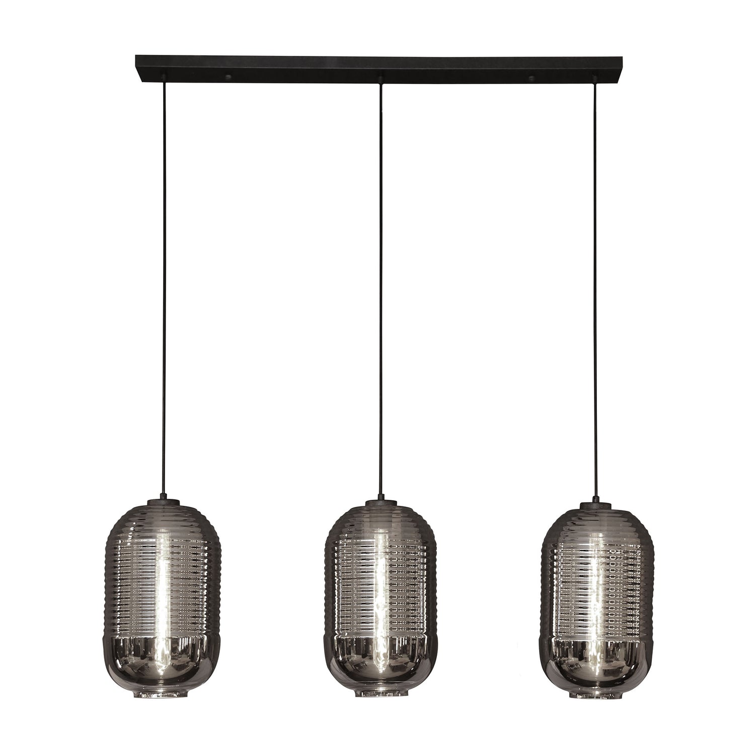 Hanglamp met 3 lampen tub chromed glass - 105x22x150 cm - Artic Zwart - Glas