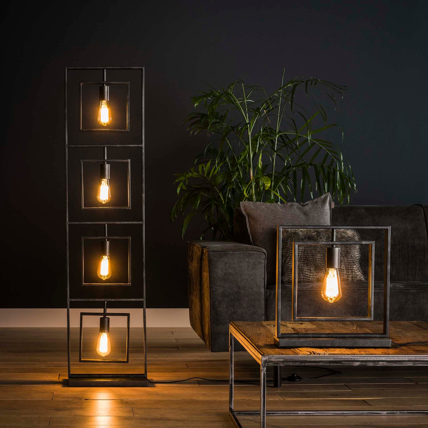 Vloerlamp met 4 Lampen Turn Square - 35x22x140 cm - Charcoal