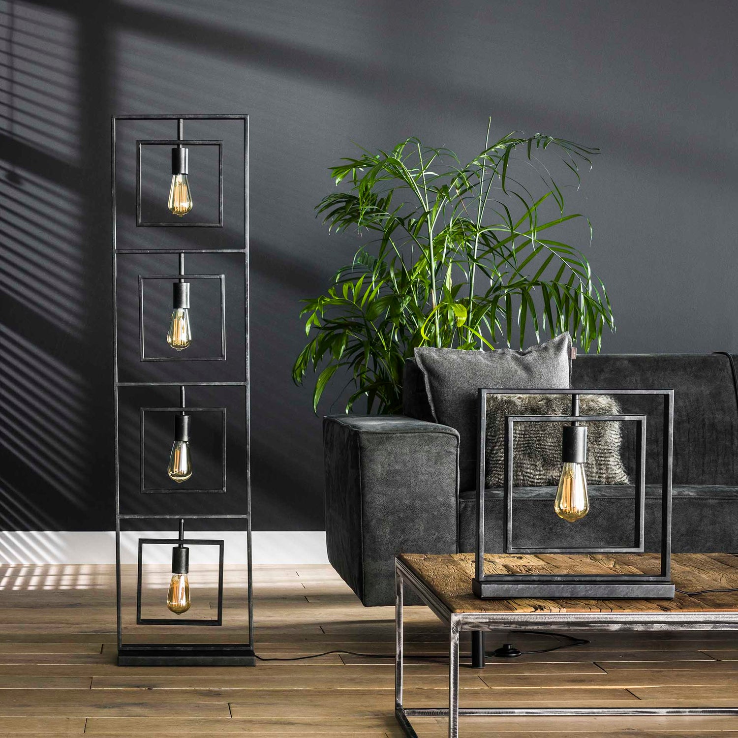 Vloerlamp met 4 Lampen Turn Square - 35x22x140 cm - Charcoal