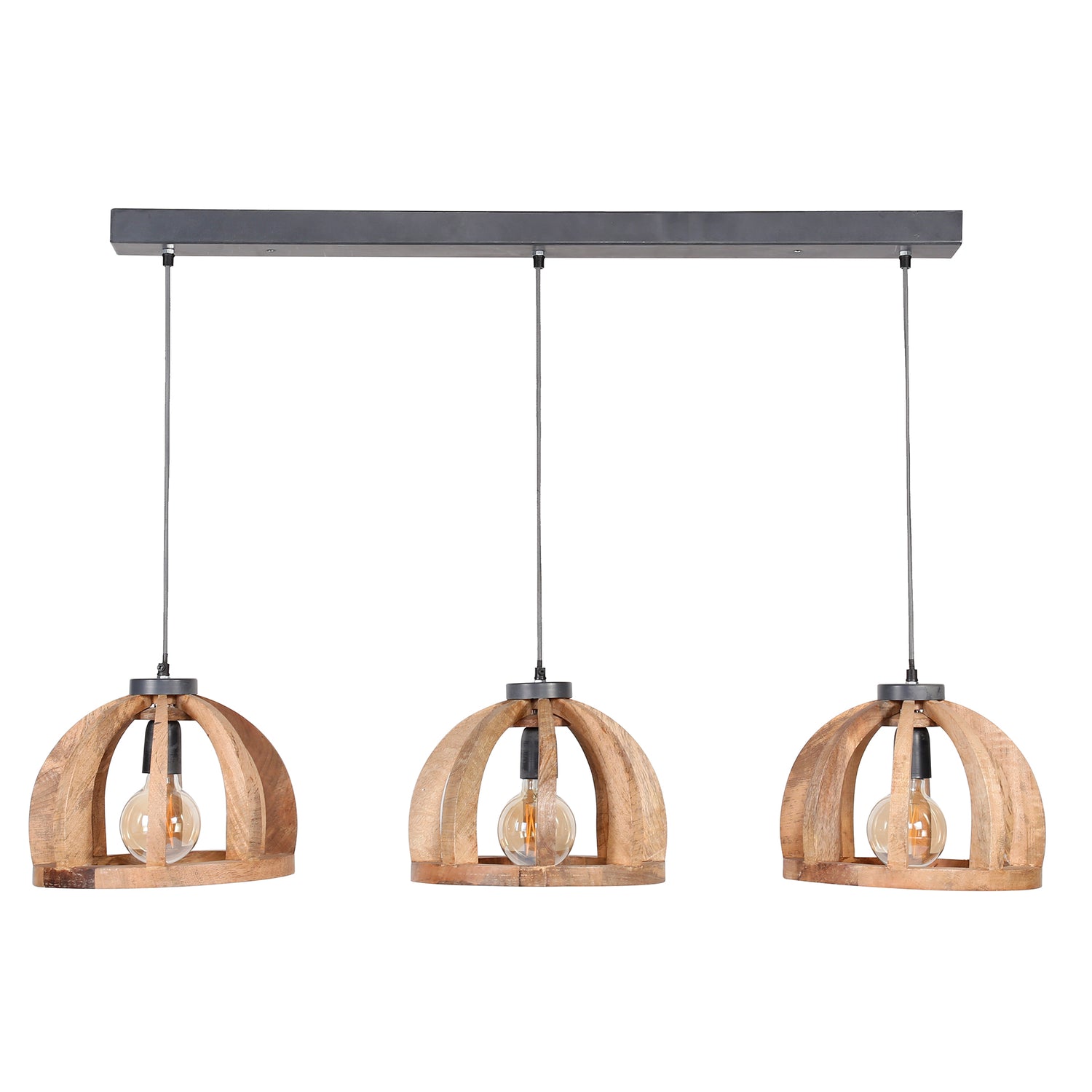 Hanglamp met 3x Ø30 gebogen houten spijlen - 120x30x150 cm - Mango Naturel