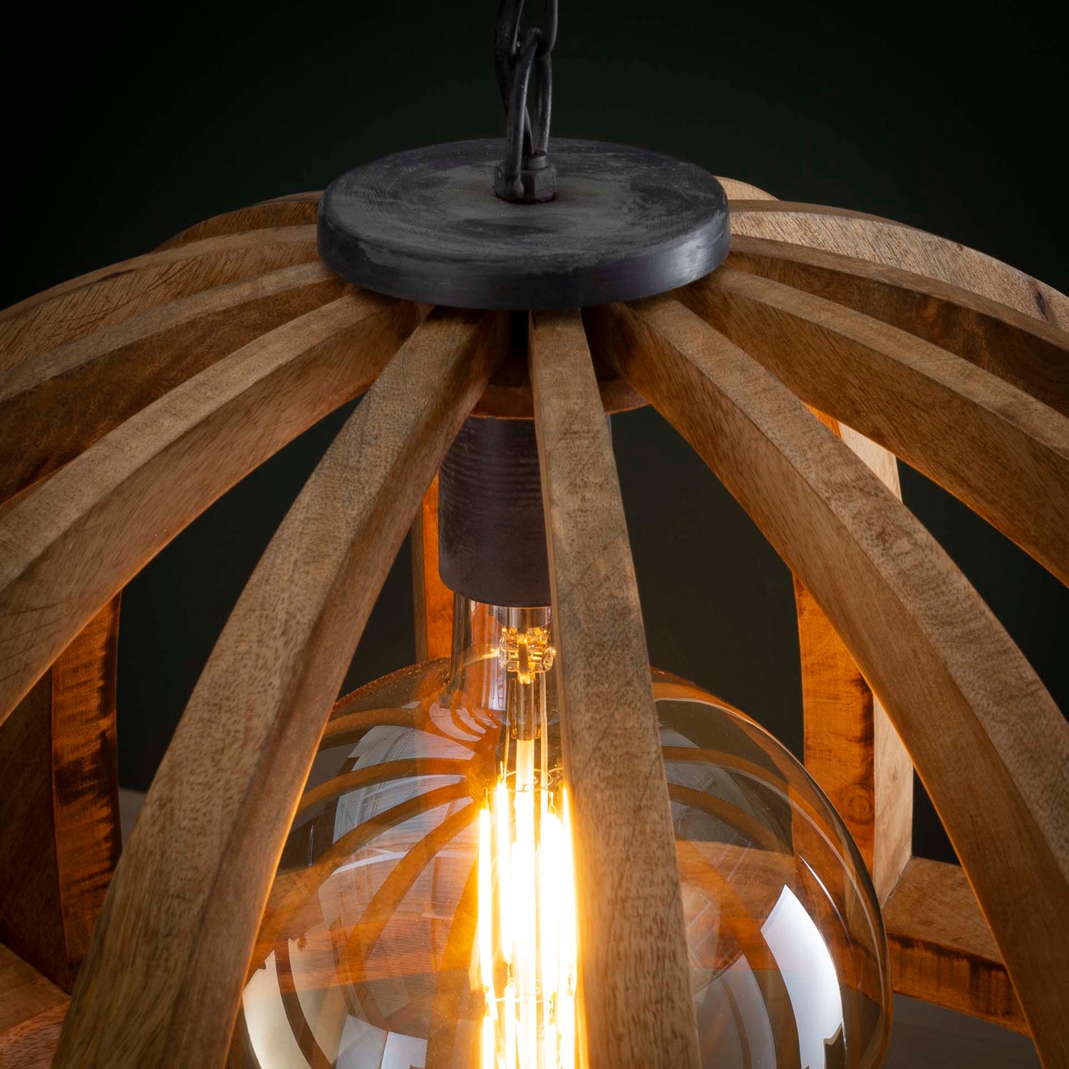 Hanglamp met gebogen houten spijlen Ø60 - 60x60x150 cm - Naturel - Mango