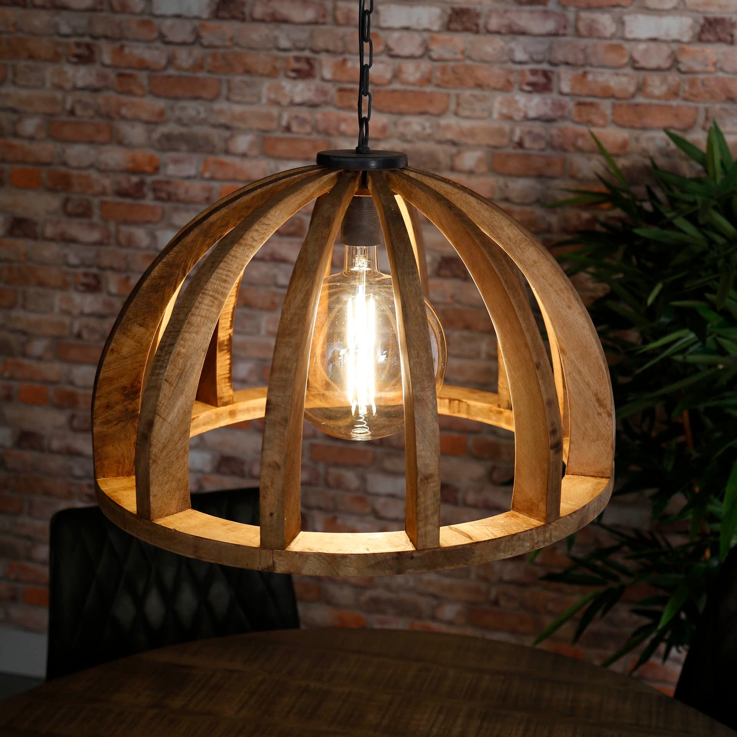Hanglamp met gebogen houten spijlen Ø60 - 60x60x150 cm - Naturel - Mango