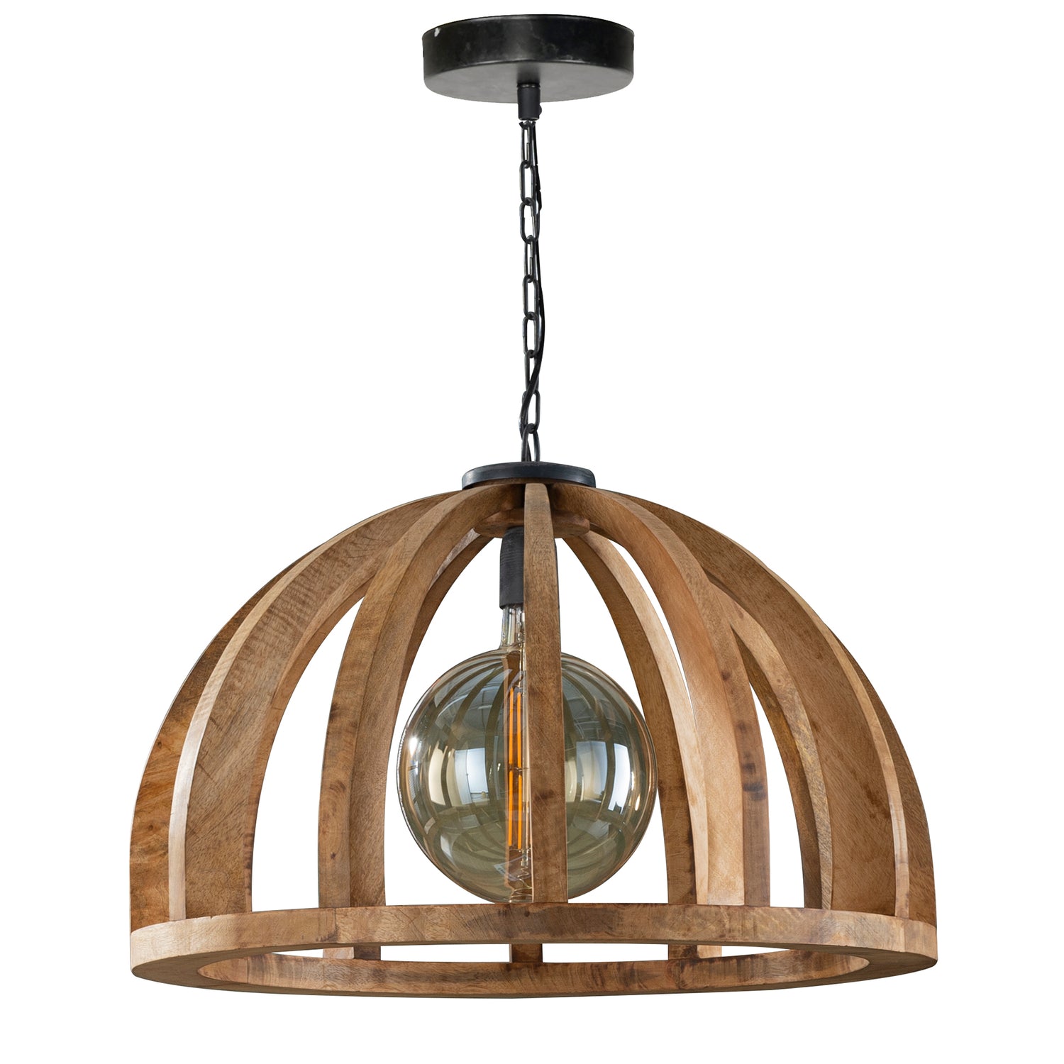 Hanglamp met gebogen houten spijlen Ø60 - 60x60x150 cm - Naturel - Mango