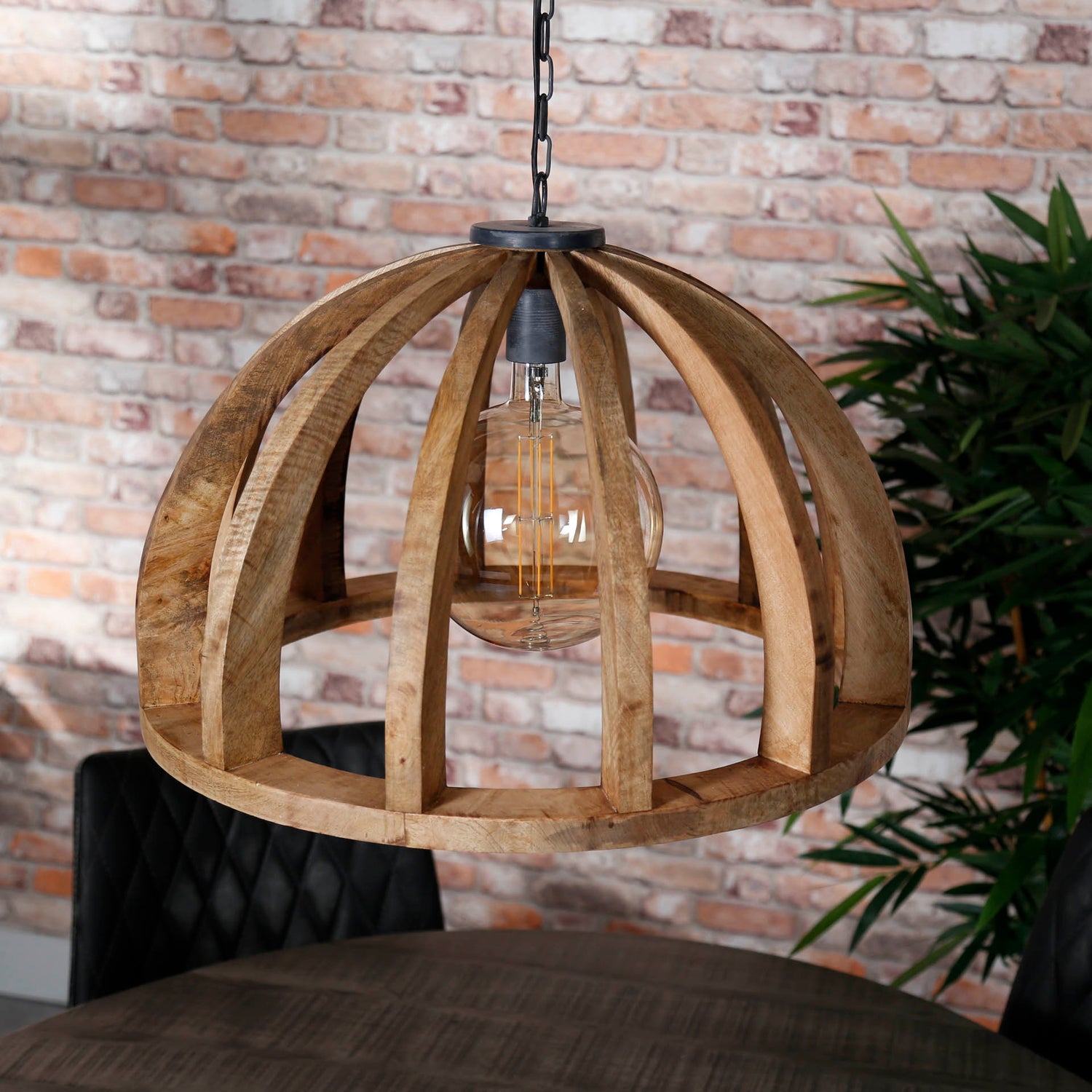 Hanglamp met gebogen houten spijlen Ø60 - 60x60x150 cm - Naturel - Mango