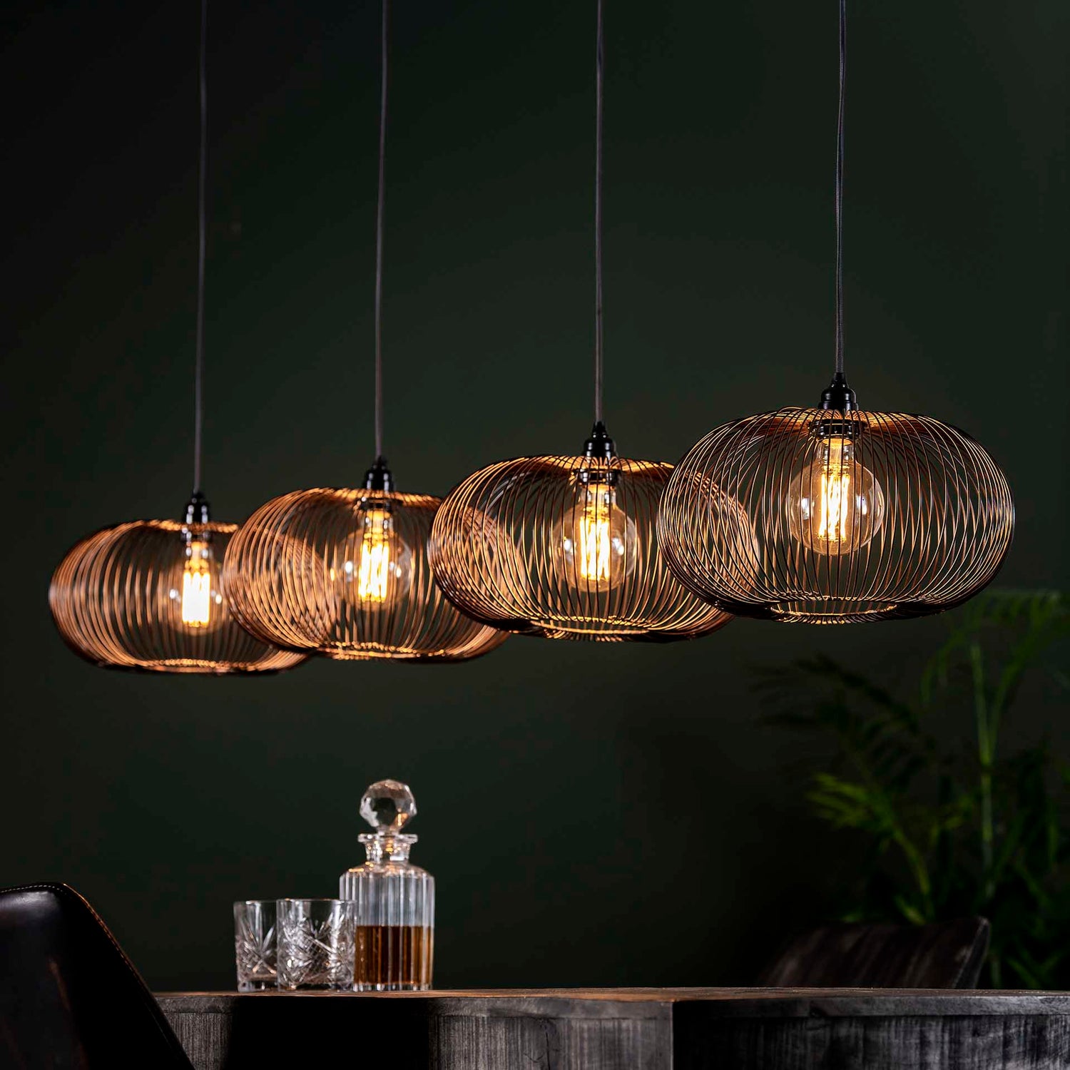 Hanglamp met 4 Lampen Disk Wire Copper Twist - 170x35x150 cm - Zwart Nikkel