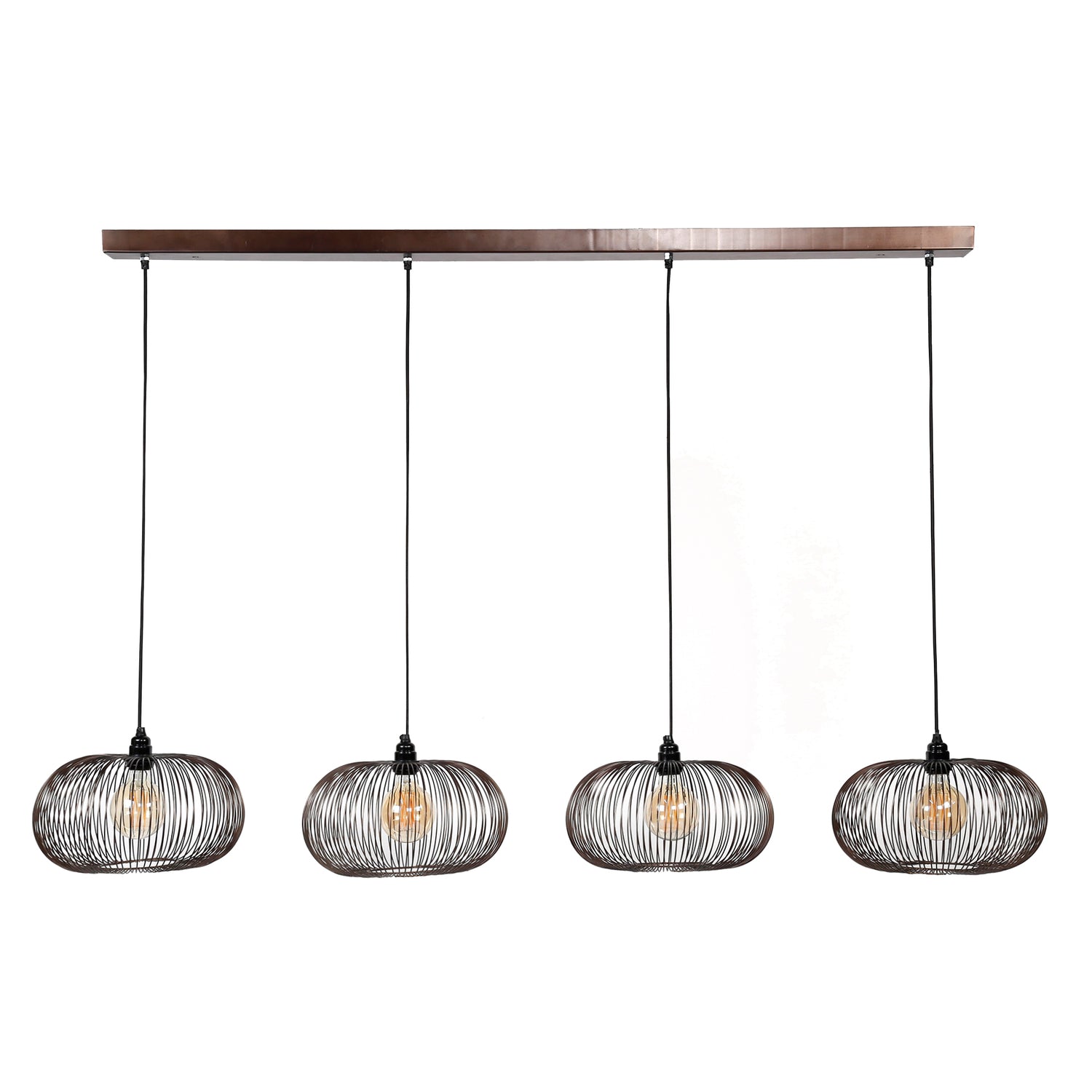 Hanglamp met 4 Lampen Disk Wire Copper Twist - 170x35x150 cm - Zwart Nikkel