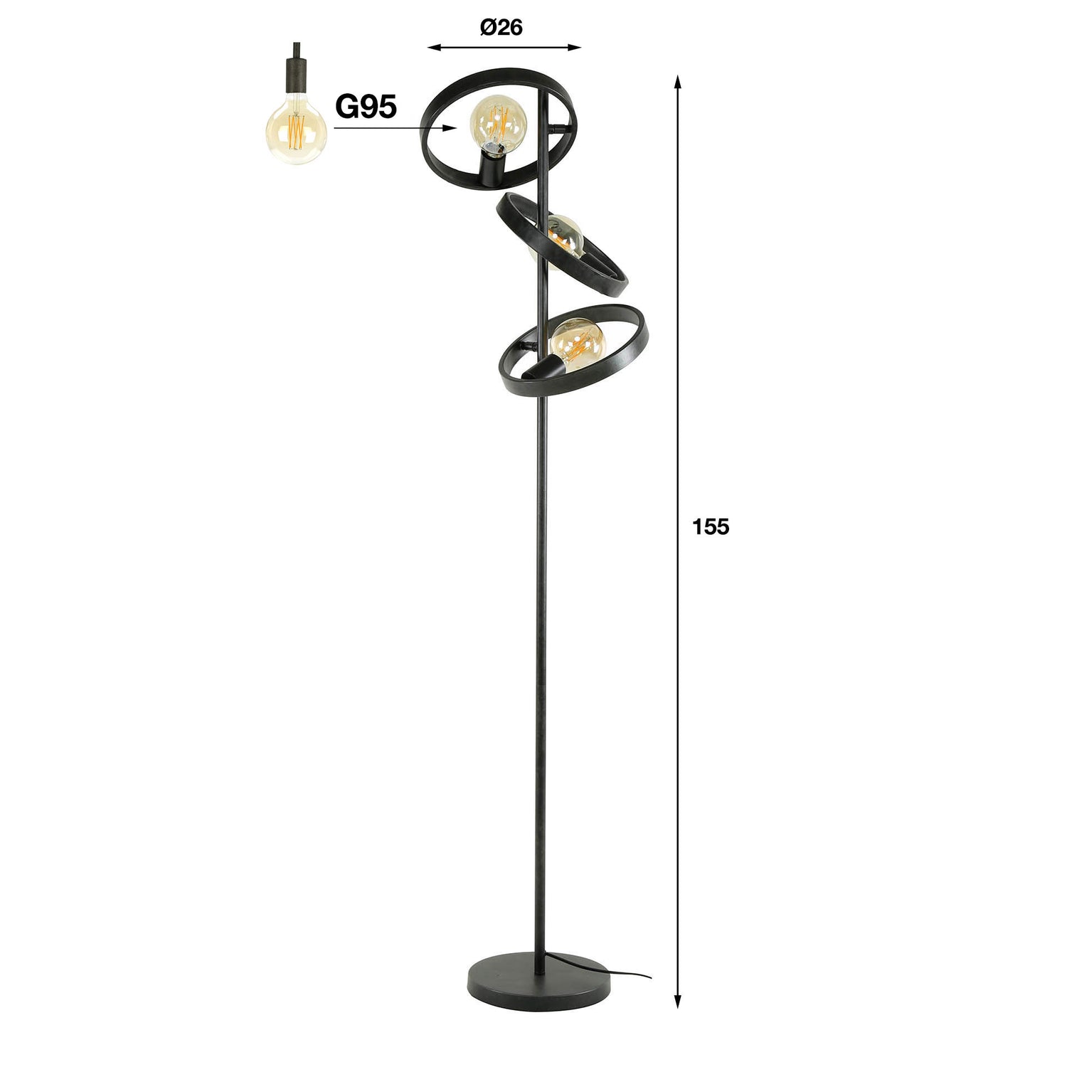 Vloerlamp 3L Hover - 40x40x155 cm - Charcoal