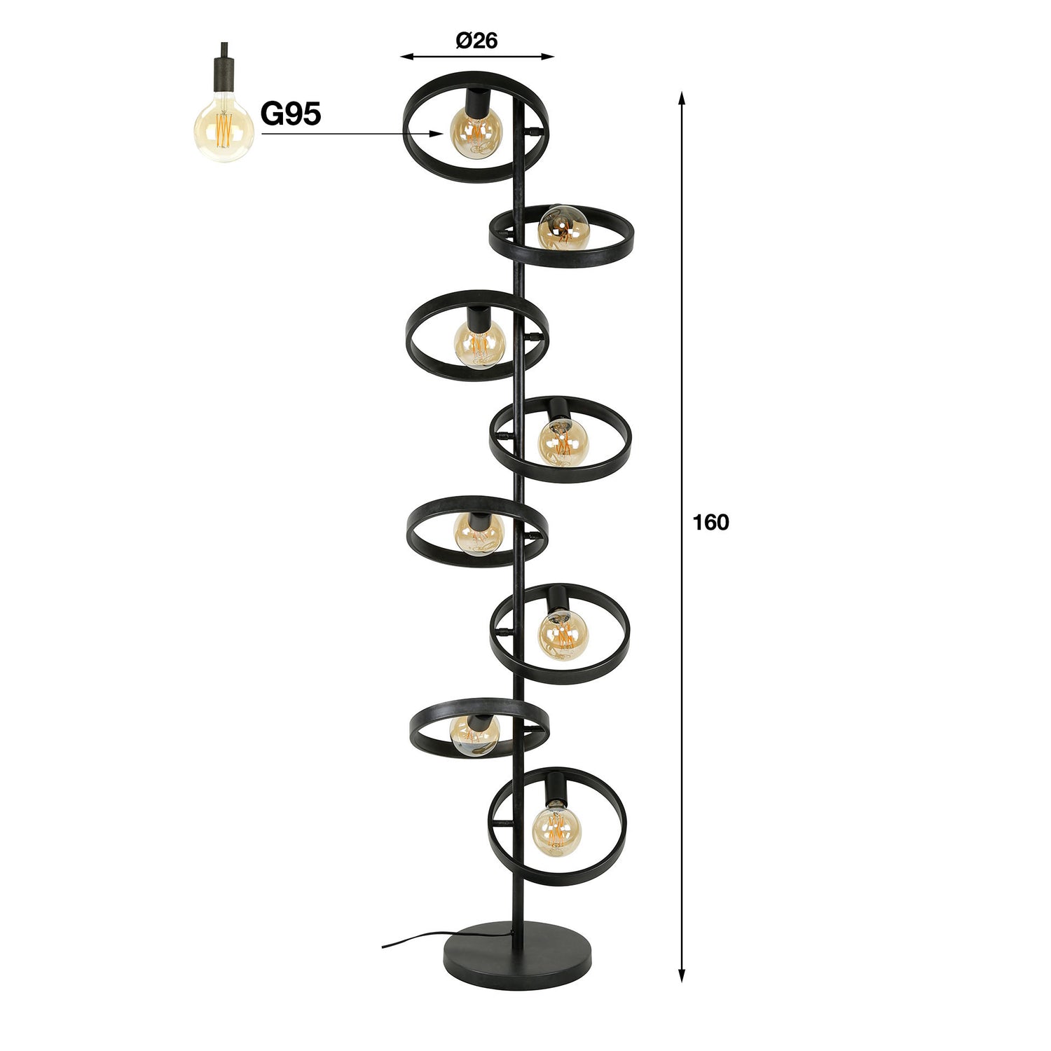 Vloerlamp 8L Hover - 42x26x160 cm - Charcoal