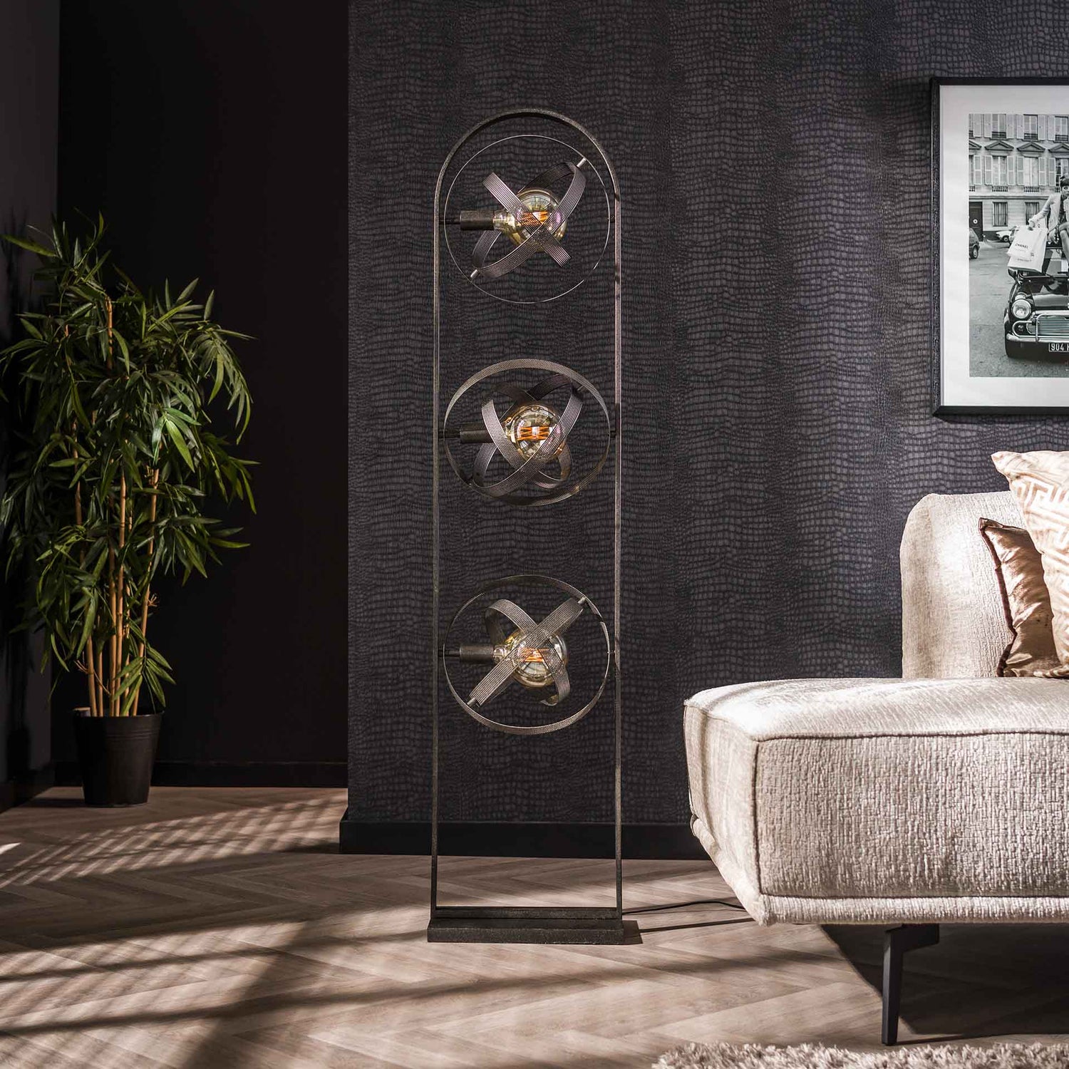 Vloerlamp met 3 lampen Cosmos Mesh - 36x22x160 cm - Artic Zwart