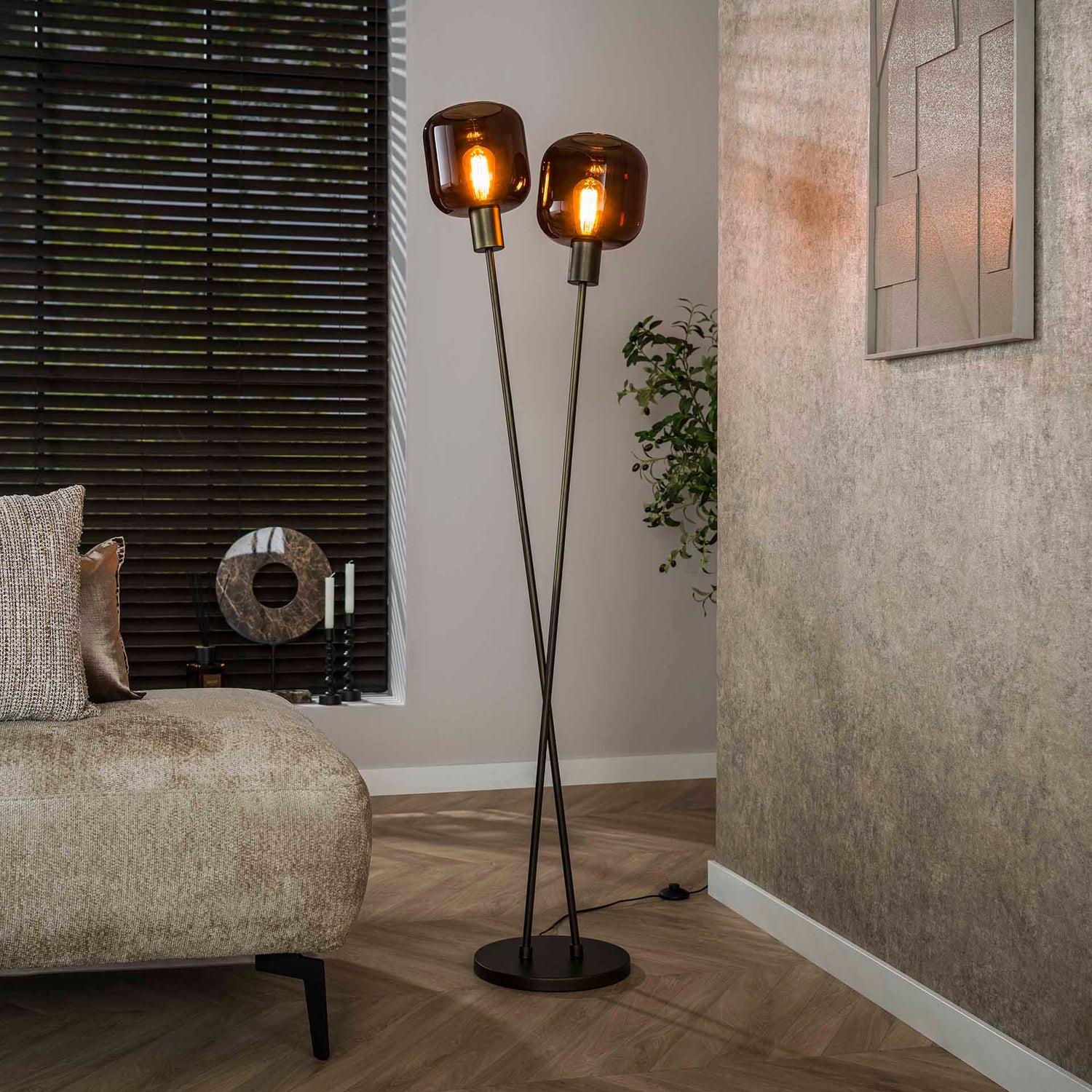 Vloerlamp Bronza 2-Lichts - 46x30x167 cm - Sienna Bruin