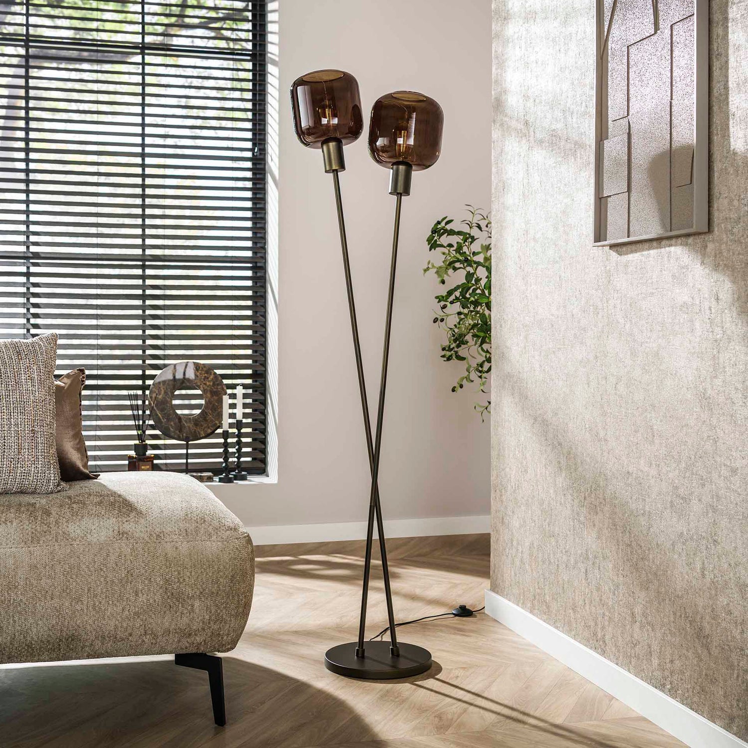 Vloerlamp Bronza 2-Lichts - 46x30x167 cm - Sienna Bruin