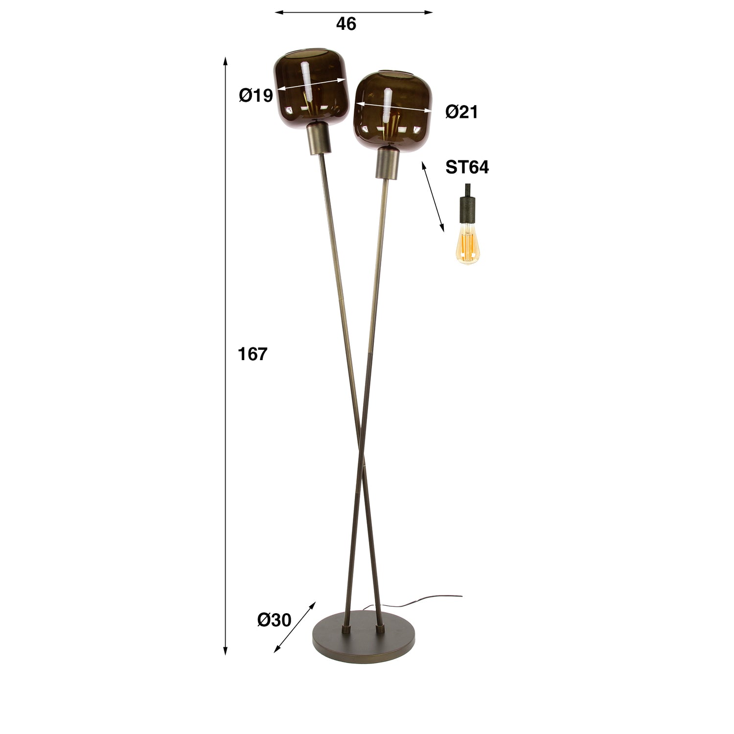 Vloerlamp Bronza 2-Lichts - 46x30x167 cm - Sienna Bruin