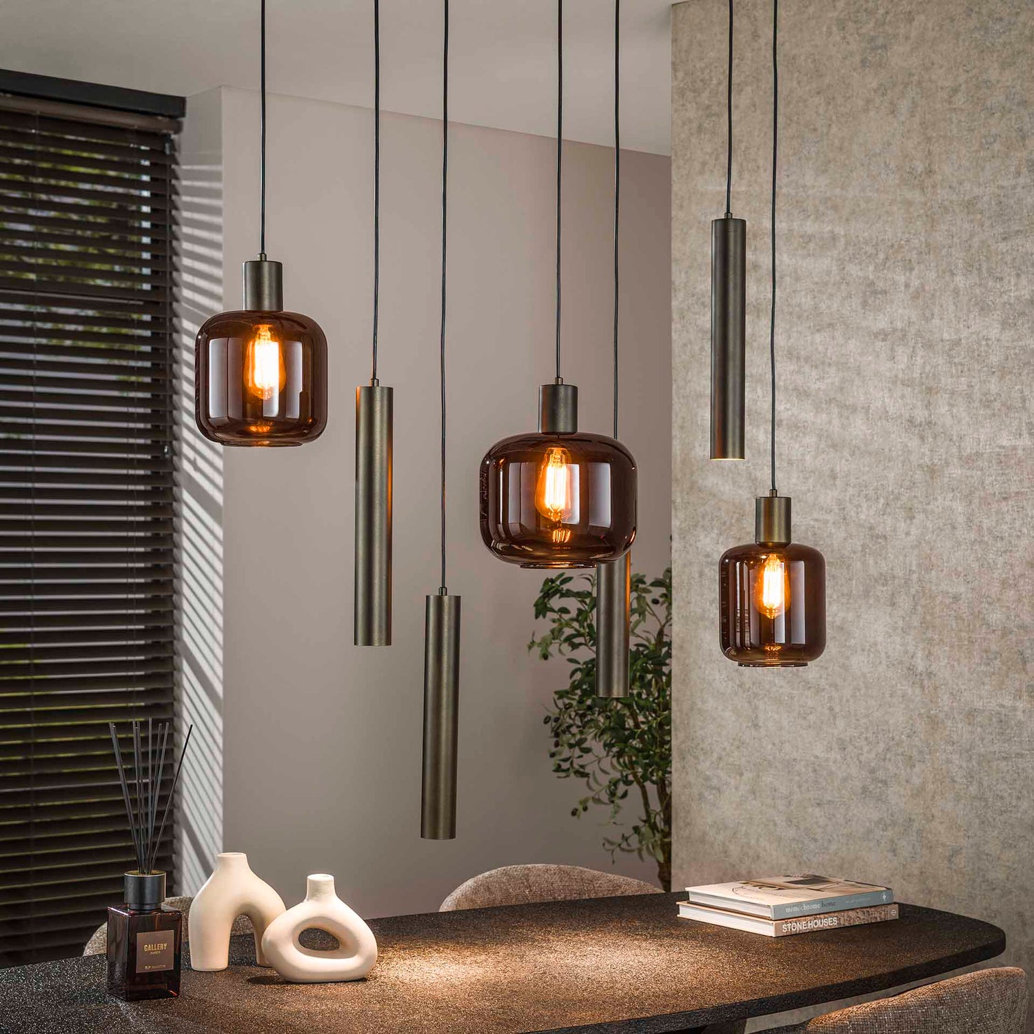Hanglamp met 7 Lampen Bronza Mix - 105x35x150 cm - Sienna Bruin