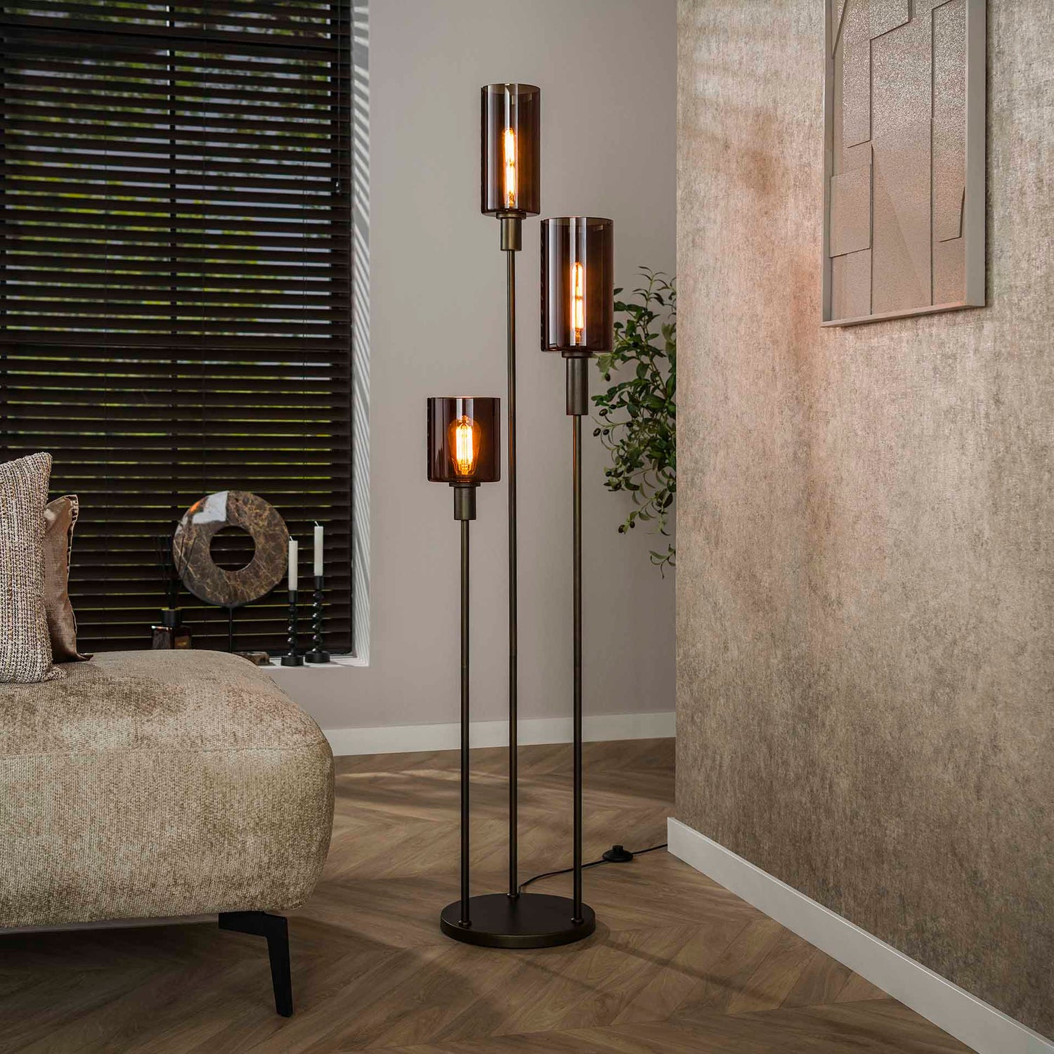 Vloerlamp Sepiora getrapt met 3 lampen - 33x33x165 cm - Sienna Bruin