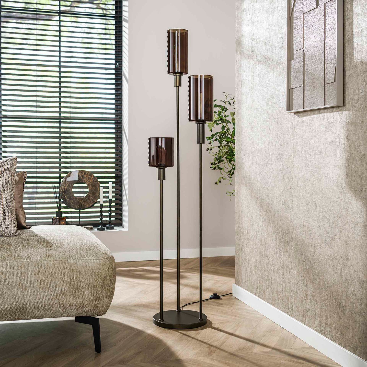 Vloerlamp Sepiora getrapt met 3 lampen - 33x33x165 cm - Sienna Bruin
