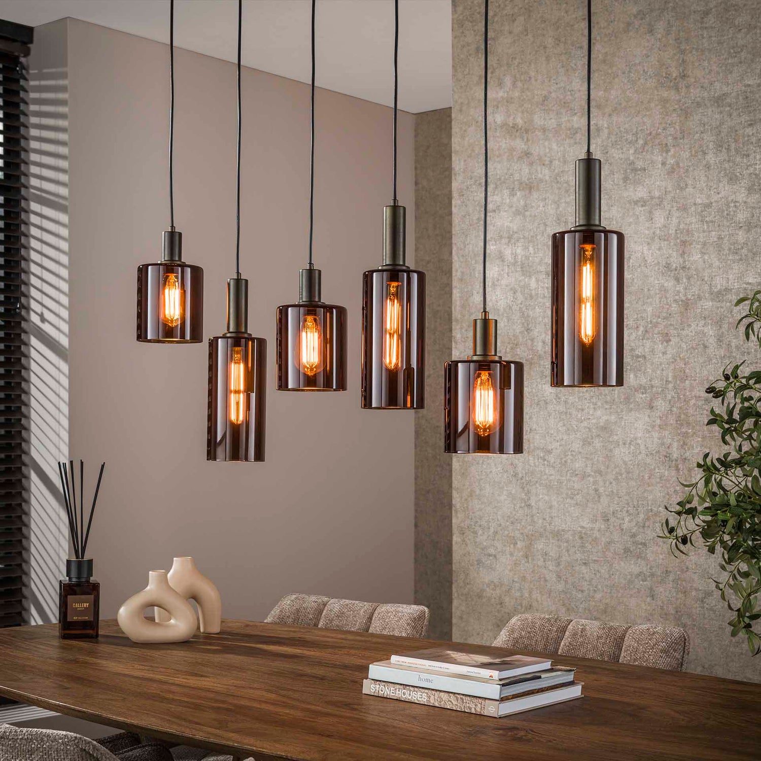 Hanglamp met 6 Lampen Sepiora - 118x14x150 cm - Sienna Bruin