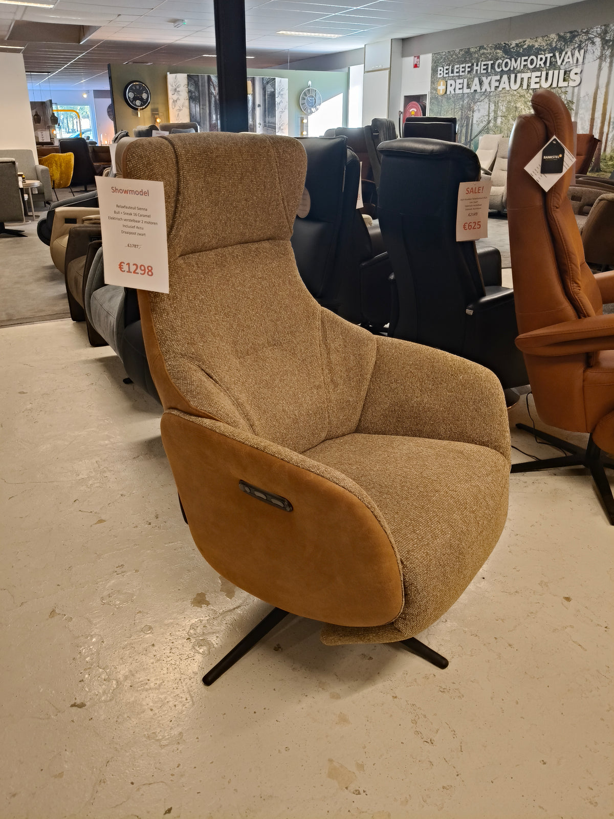 Relaxfauteuil Sienna - Bull + Sneak 16 Caramel - Elektrisch + Accu
