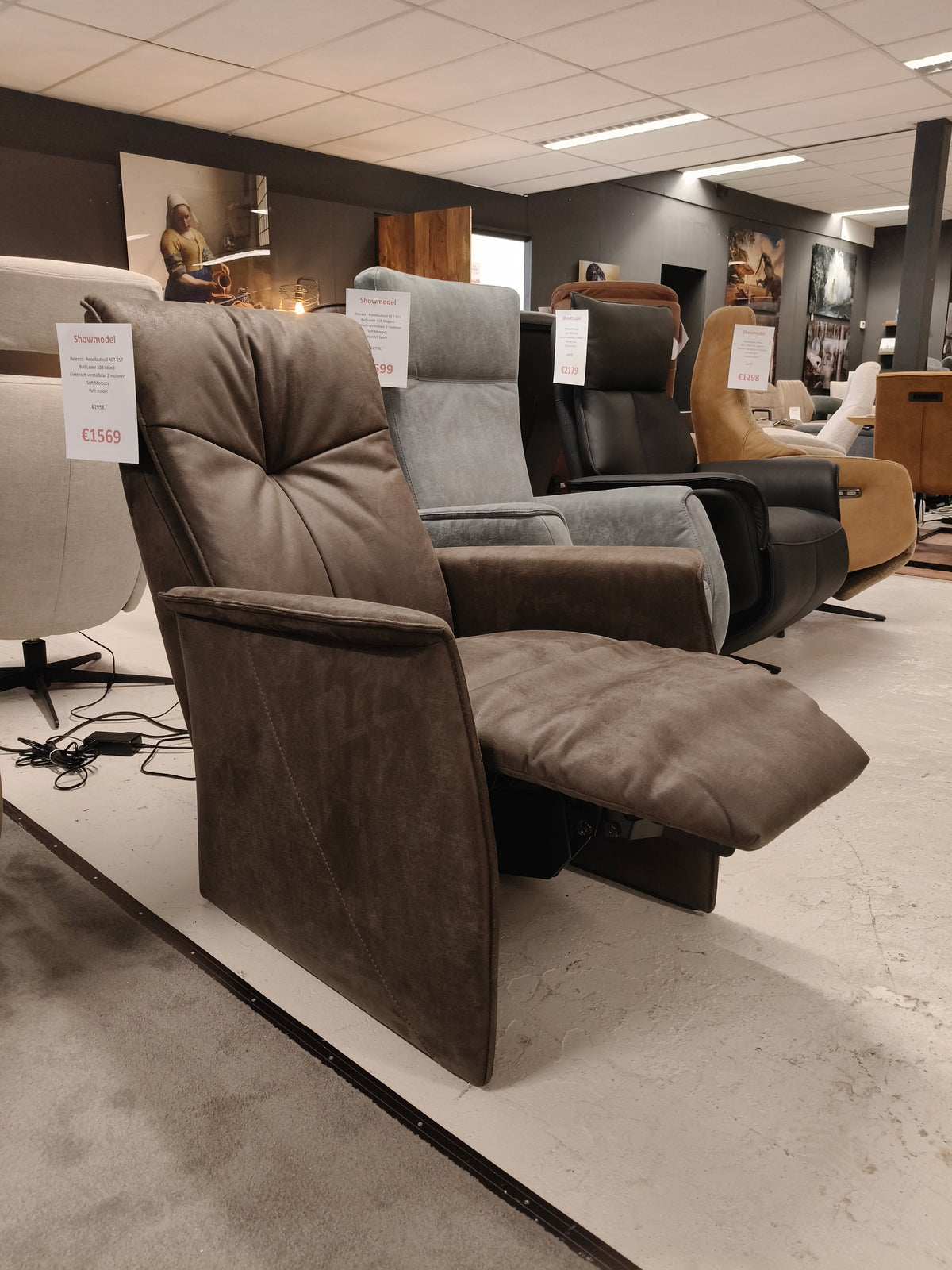 Releazz Relaxfauteuil ACT-357 - Bull Leder 108 Wood - Elektrisch 2 motoren