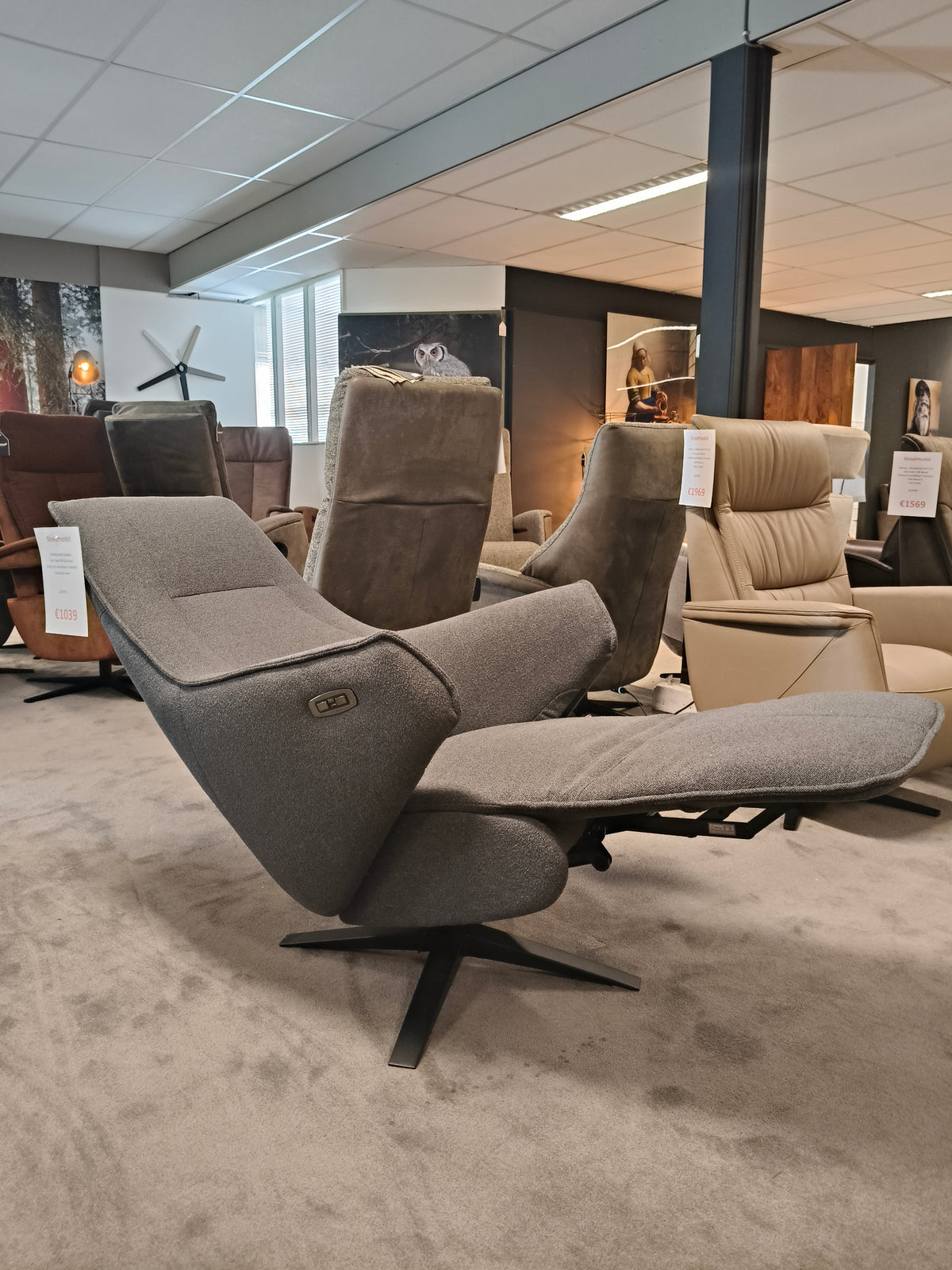 Relaxfauteuil Cosenza - Stof Flake 454 Dark Grey - Elektrisch 2 motoren