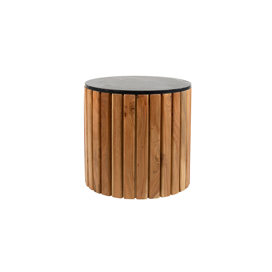 Side table marble Black Ø50, H50, Acacia Natural
