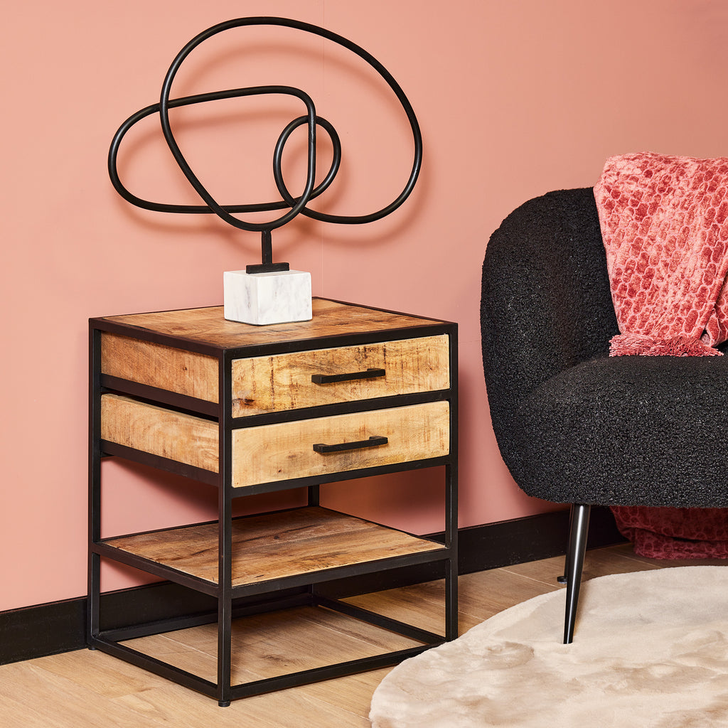 Side table/nightstand Denver | Mango wood and metal