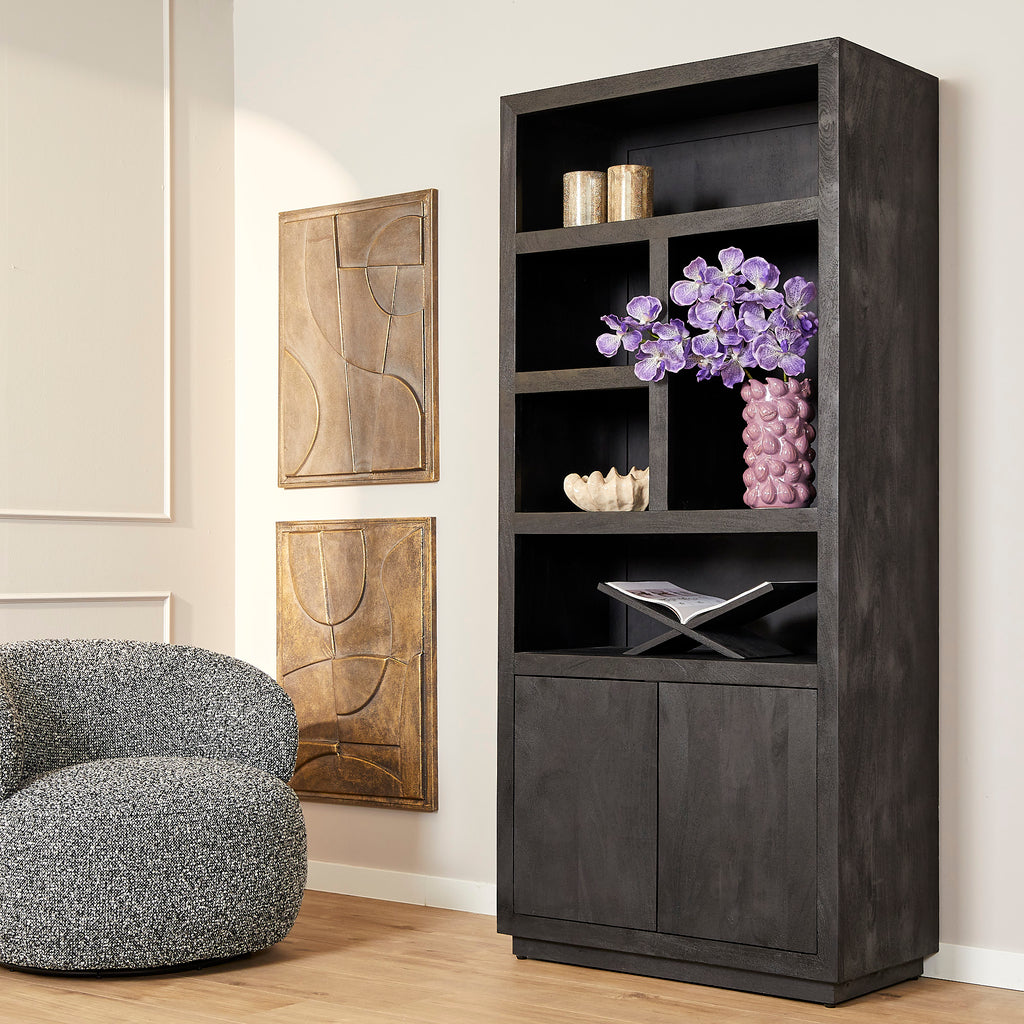 Bookcase Brussels Black | 5 compartments - 2 doors