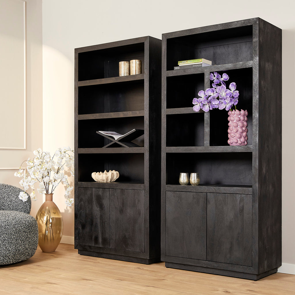 Bookcase Brussels Black | 5 compartments - 2 doors