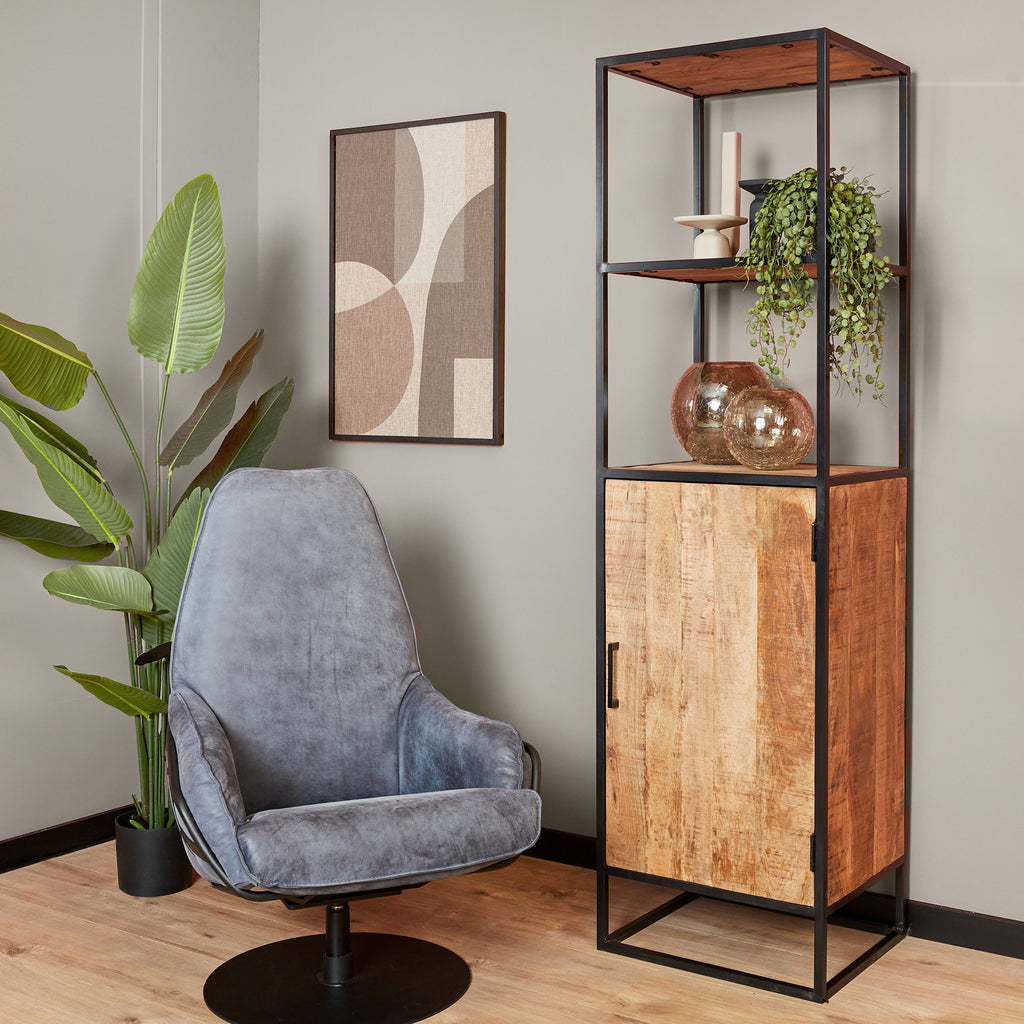 Bookcase Denver | Mango wood and steel | 1 door