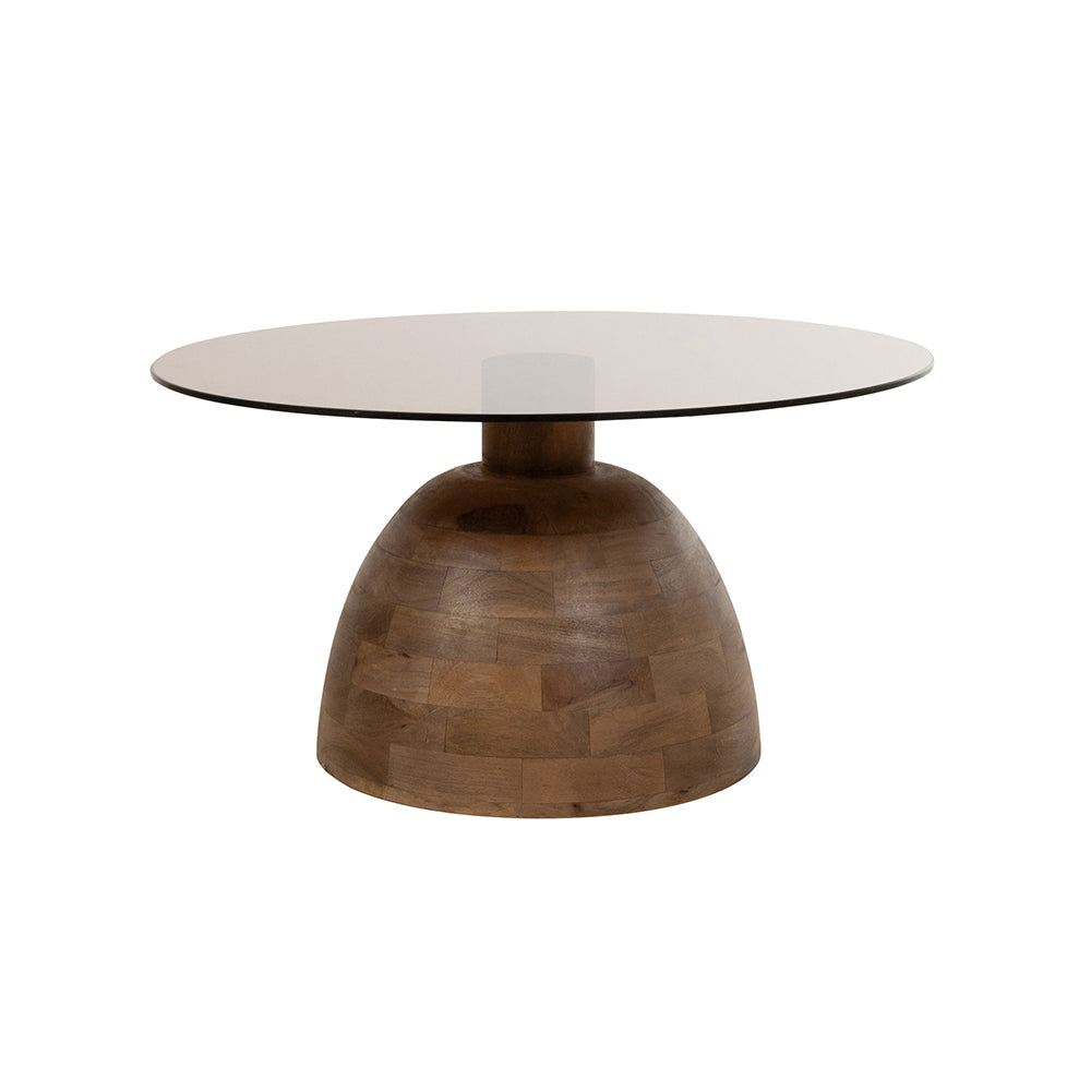 Christelijke salontafel Ø78, H42, Bruin Walnoot, Rookglas