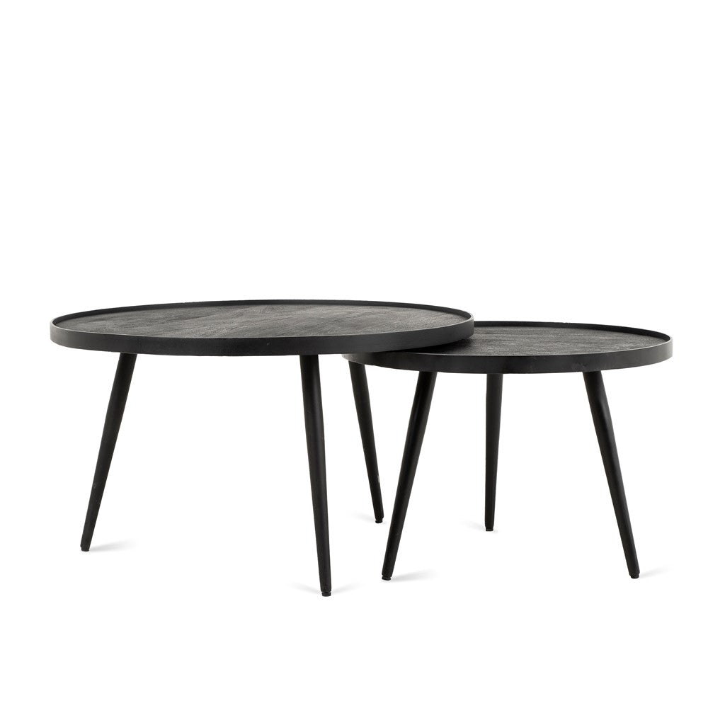 Coffee Table Round Black Set of 2