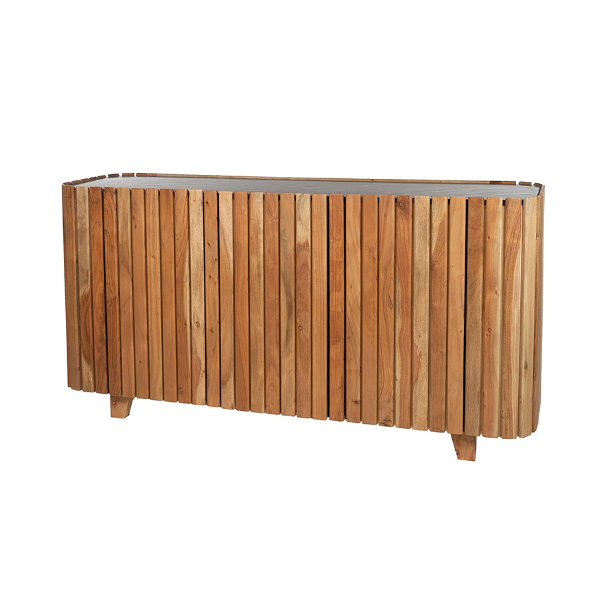 Sideboard Marble Black with 3 doors, Acacia Natural