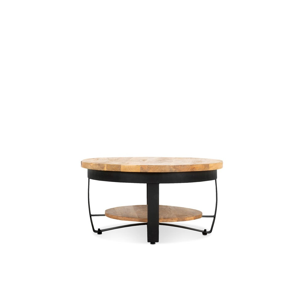 Salontafel Paras Metaal 65 Zwart IJzeren Onderstel, Hout Natuurlijke afwerking