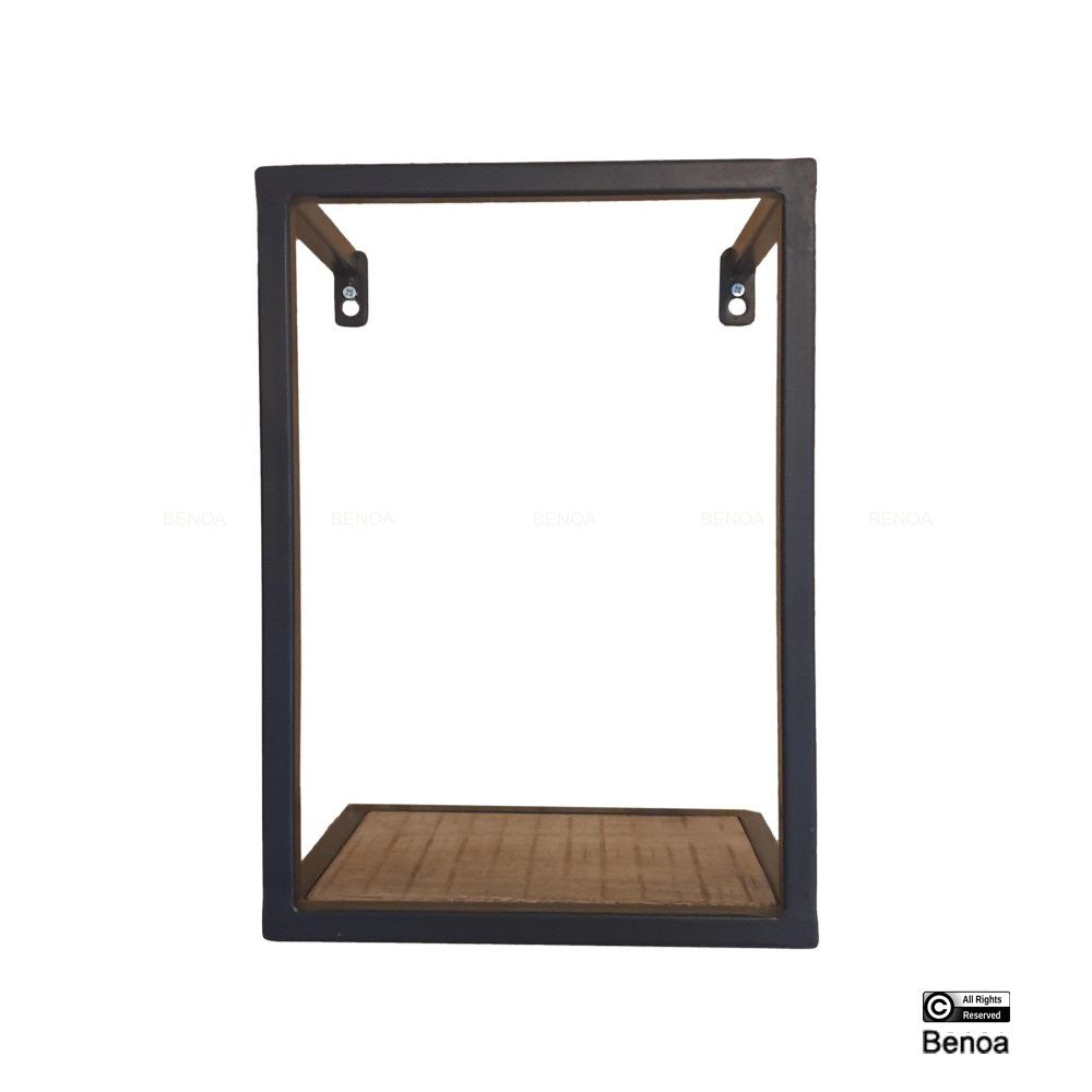 Metalen wandrek met mangohouten plank.