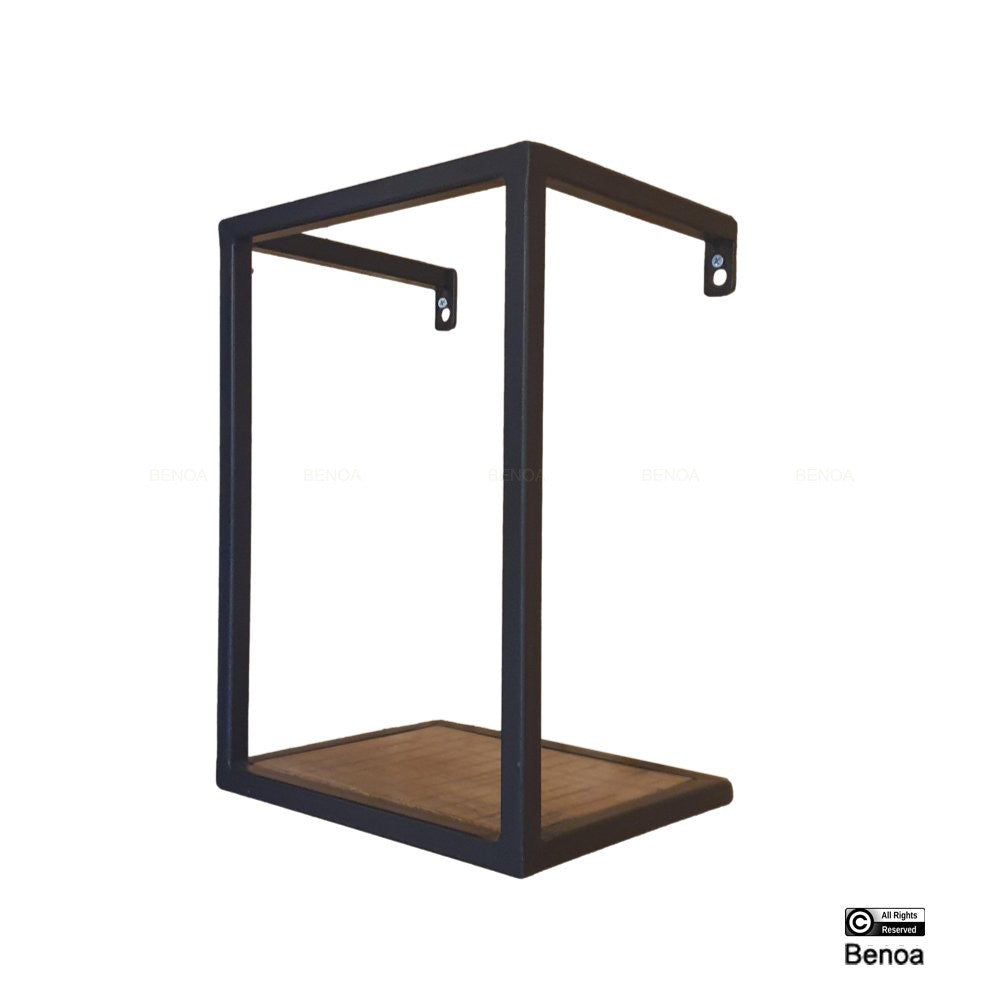 Metalen wandrek met mangohouten plank.