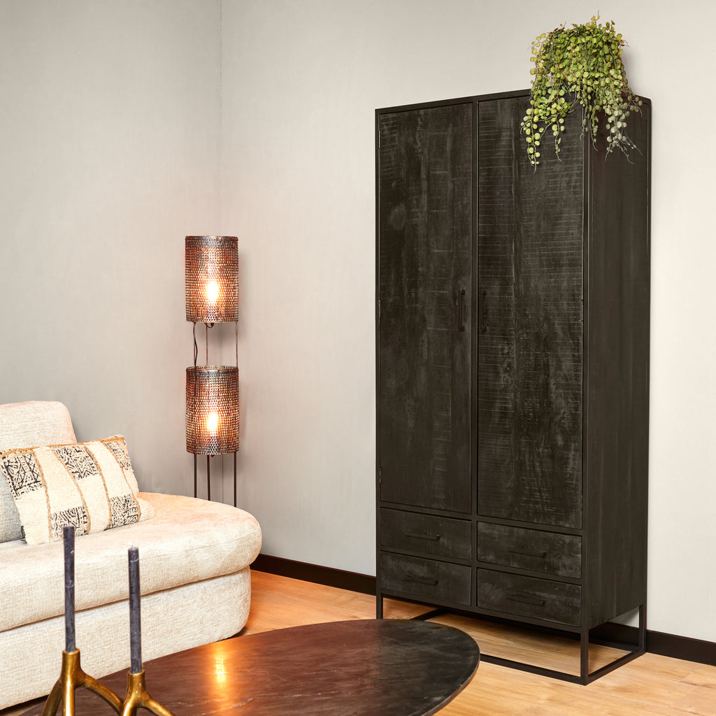 Kabinet Denver Zwart | Mangohout en staal | 90 cm