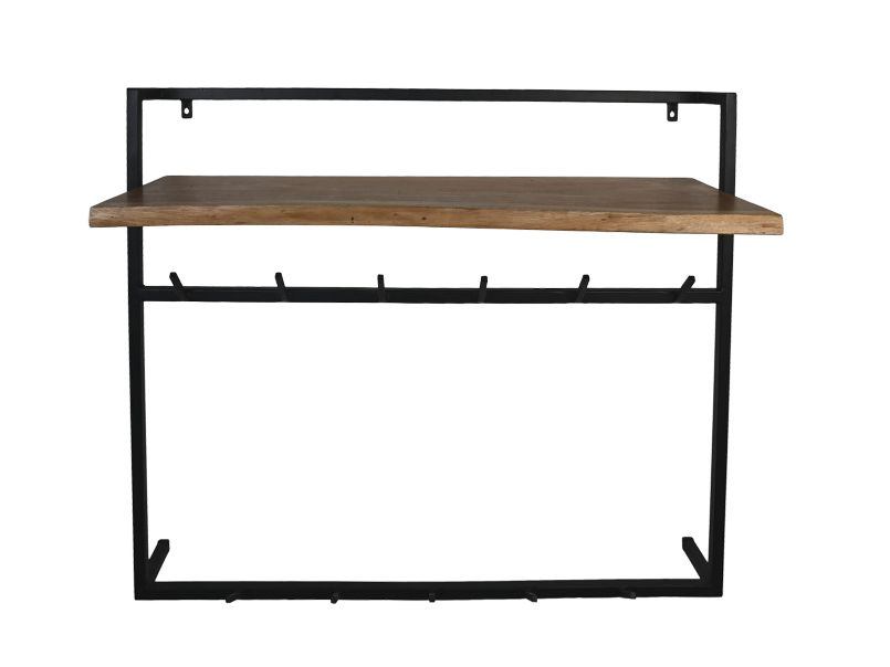 HSM-collectie Wandkapstok Met Plank 11 Haken-100x30x80-Naturel/Zwart-Acacia/Metaal