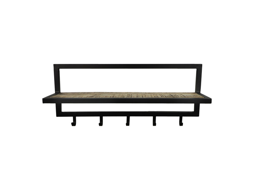 HSM-collectie Wandkapstok 5 Haken Met Plank-66x17x28-Natuurlijk/Zwart-Acacia/Metaal