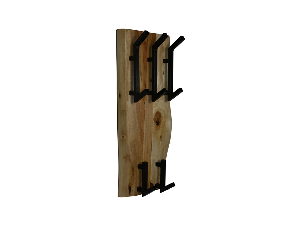 HSM-collectie Kapstok Verticaal 5 Haken-26x3x60-Natuurlijk/Zwart-Acacia/Metaal