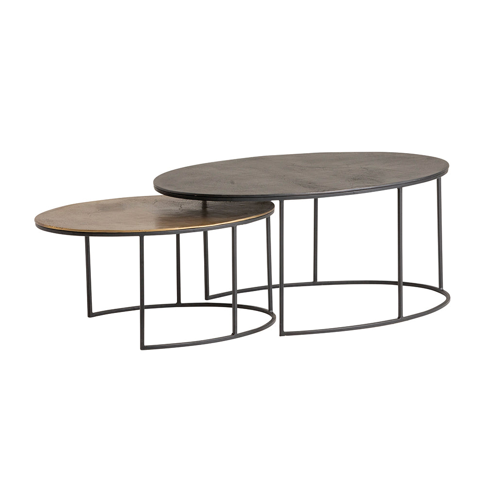 Monza salontafel set van 2, Zwartachtig brons en Antiek messing.