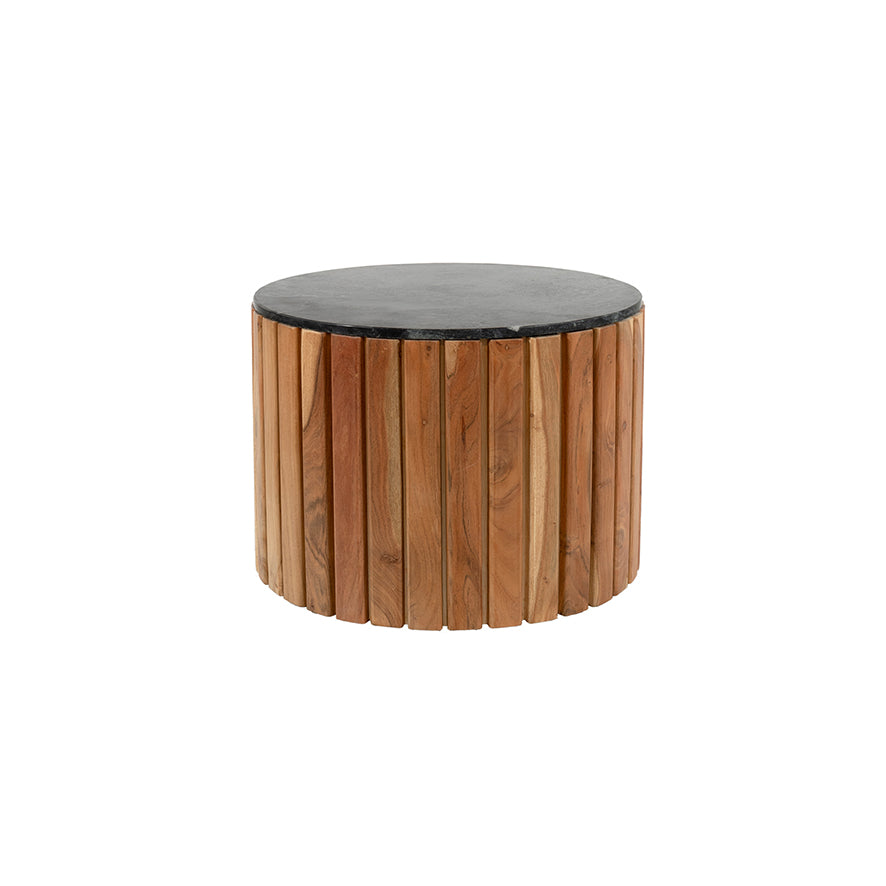 Salontafel marmer Zwart Ø60, H45, Acacia Natuurlijk