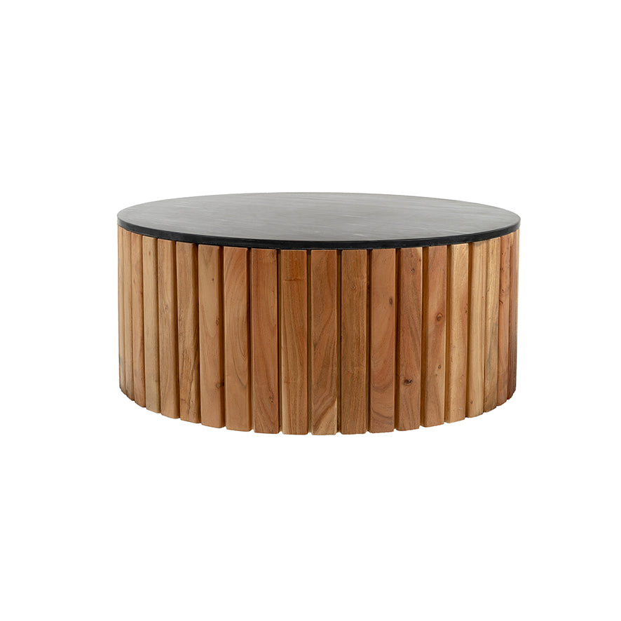 Salontafel marmer Zwart Ø90, H40, Acacia Natuurlijk