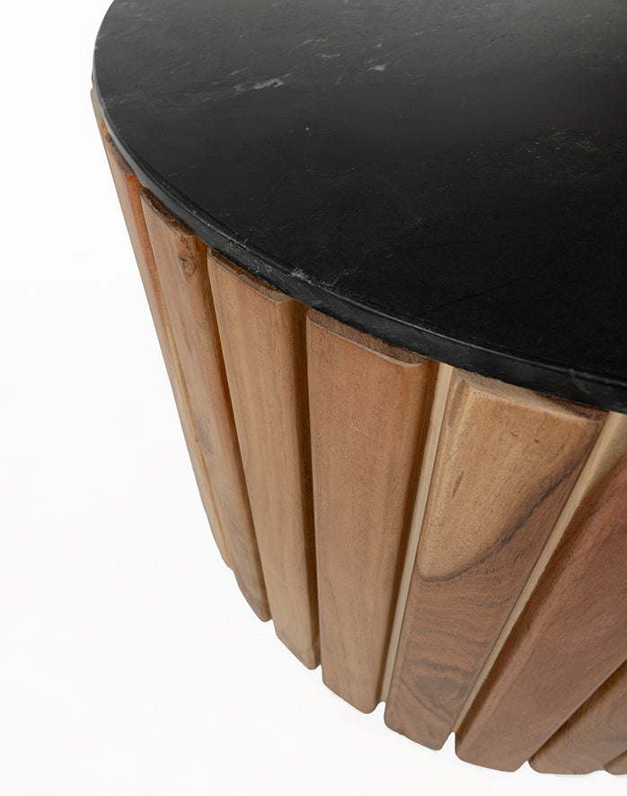 Salontafel marmer Zwart Ø90, H40, Acacia Natuurlijk