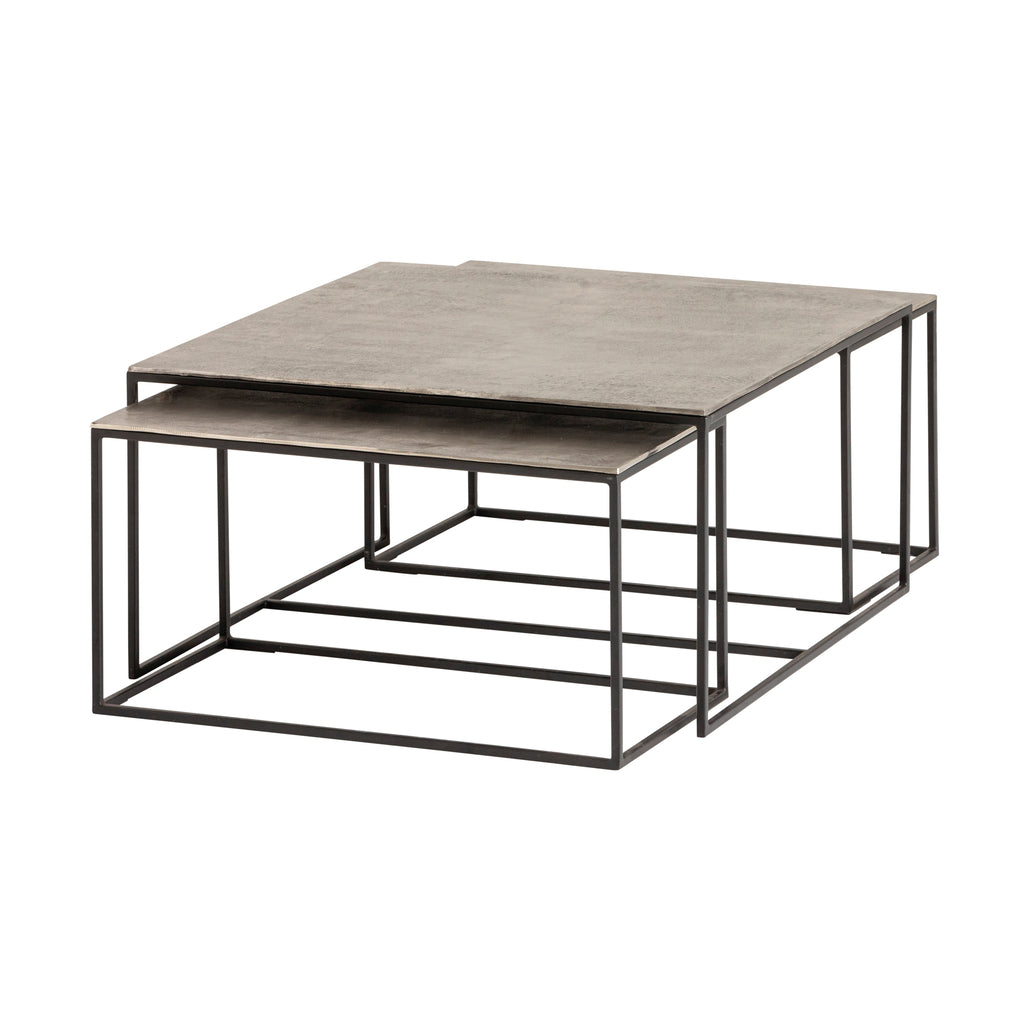 Zilveren salontafel set van 3, Ruw nikkel zwart patina.
